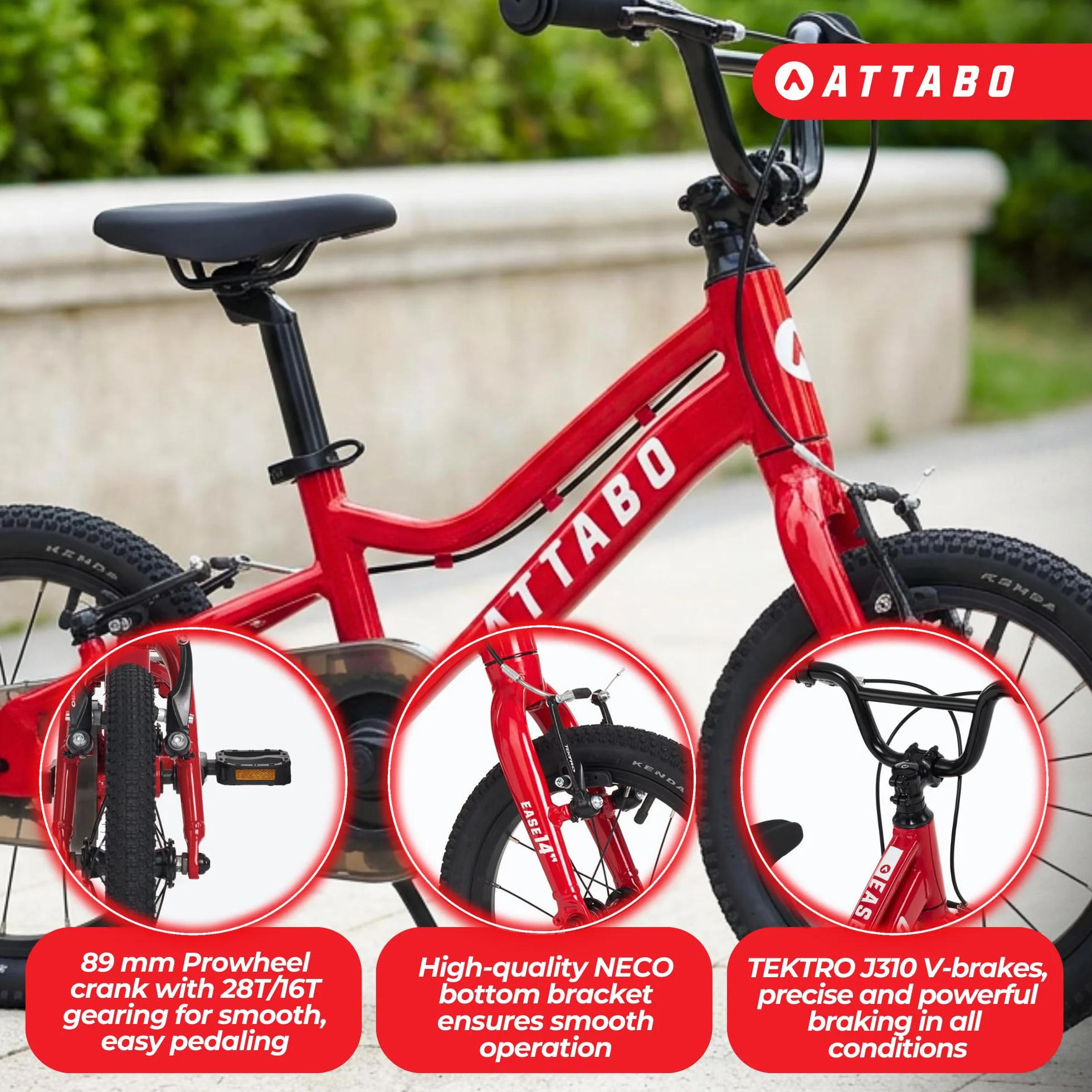 ATTABO Ease 14 Bicicletta per bambini telaio alluminio leggero ruote 14" portata 50 kg ergonomica stabile