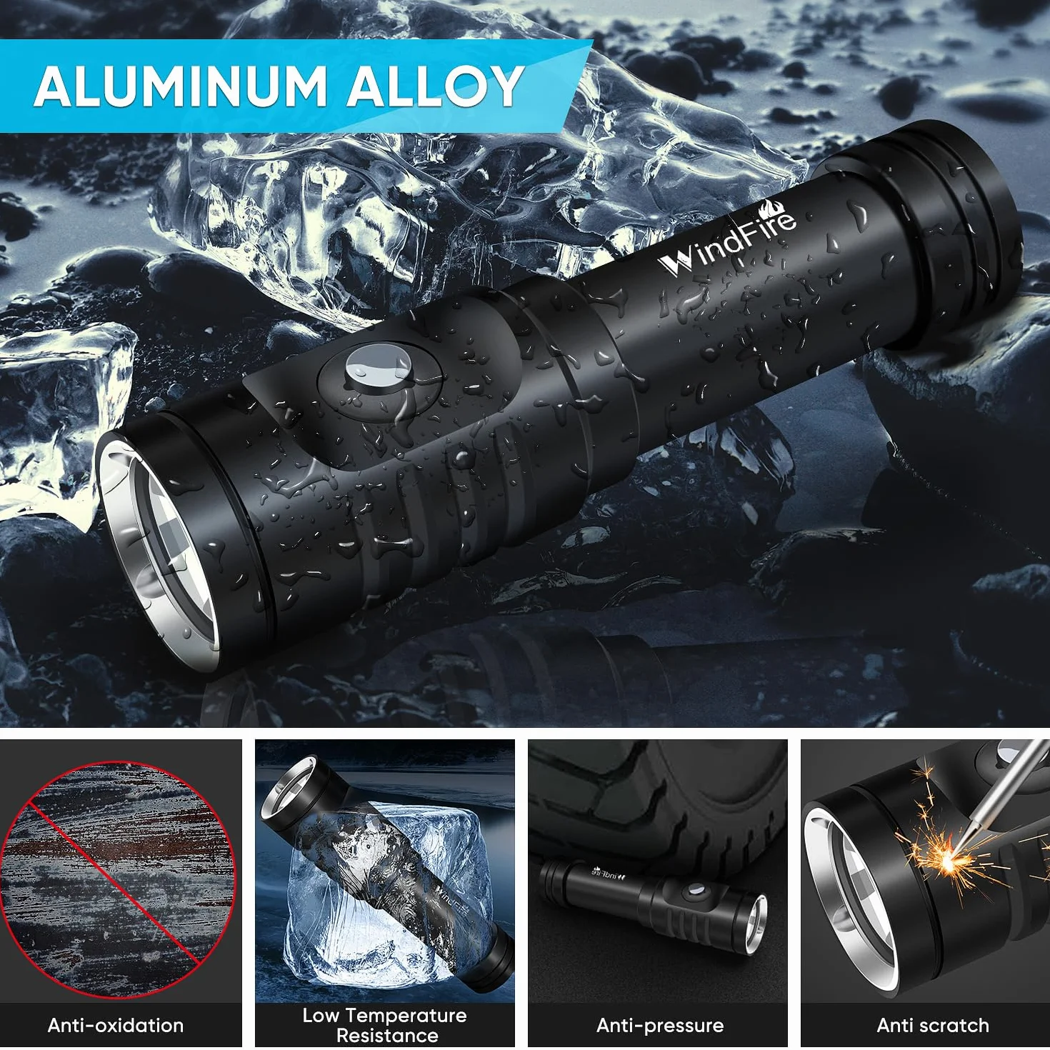 WINDFIRE Torcia Subacquea 6000 Lumen Impermeabile IPX8 con 3 Modalità