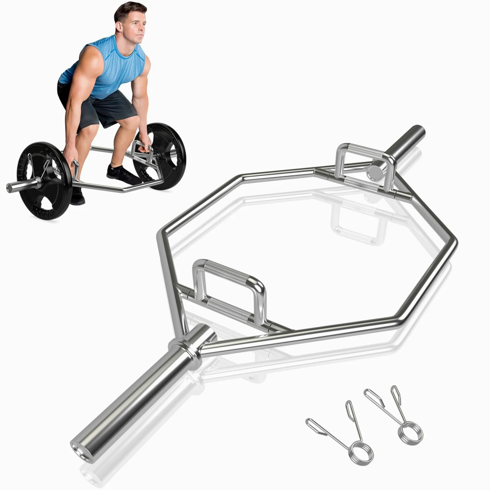 KOMFOTTEU Trap Bar, Manubrio Esagonale con Manico Pieghevole, Barbell Barra Olimpica, Hex Bar Deadlift in Acciaio con Chiusura a Molla, fino a 363 kg per Casa e Palestra, Ø 50 mm