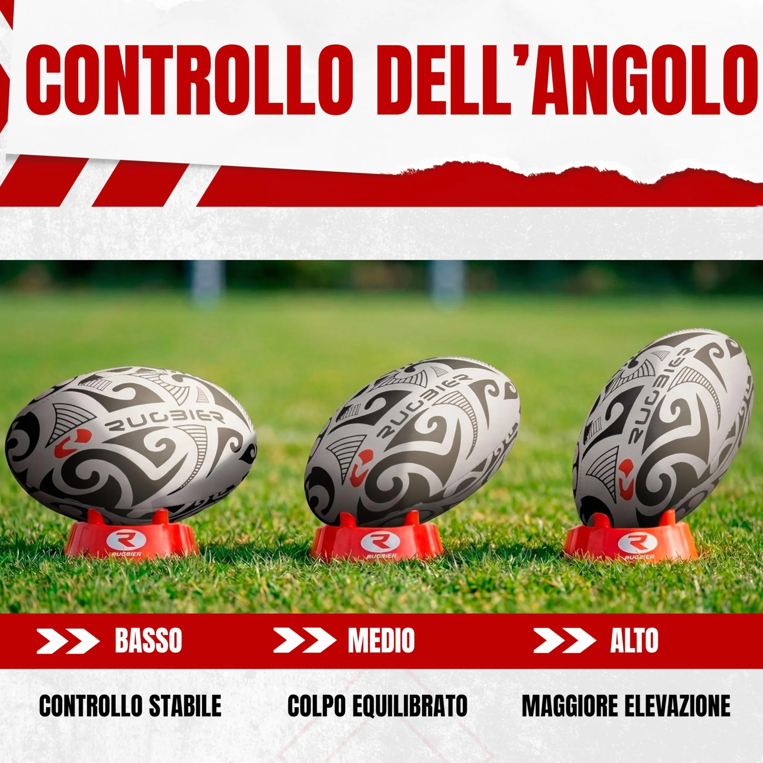 Tee da Rugby Professionale Standard Rosso – Supporto per Calci e Allenamento
