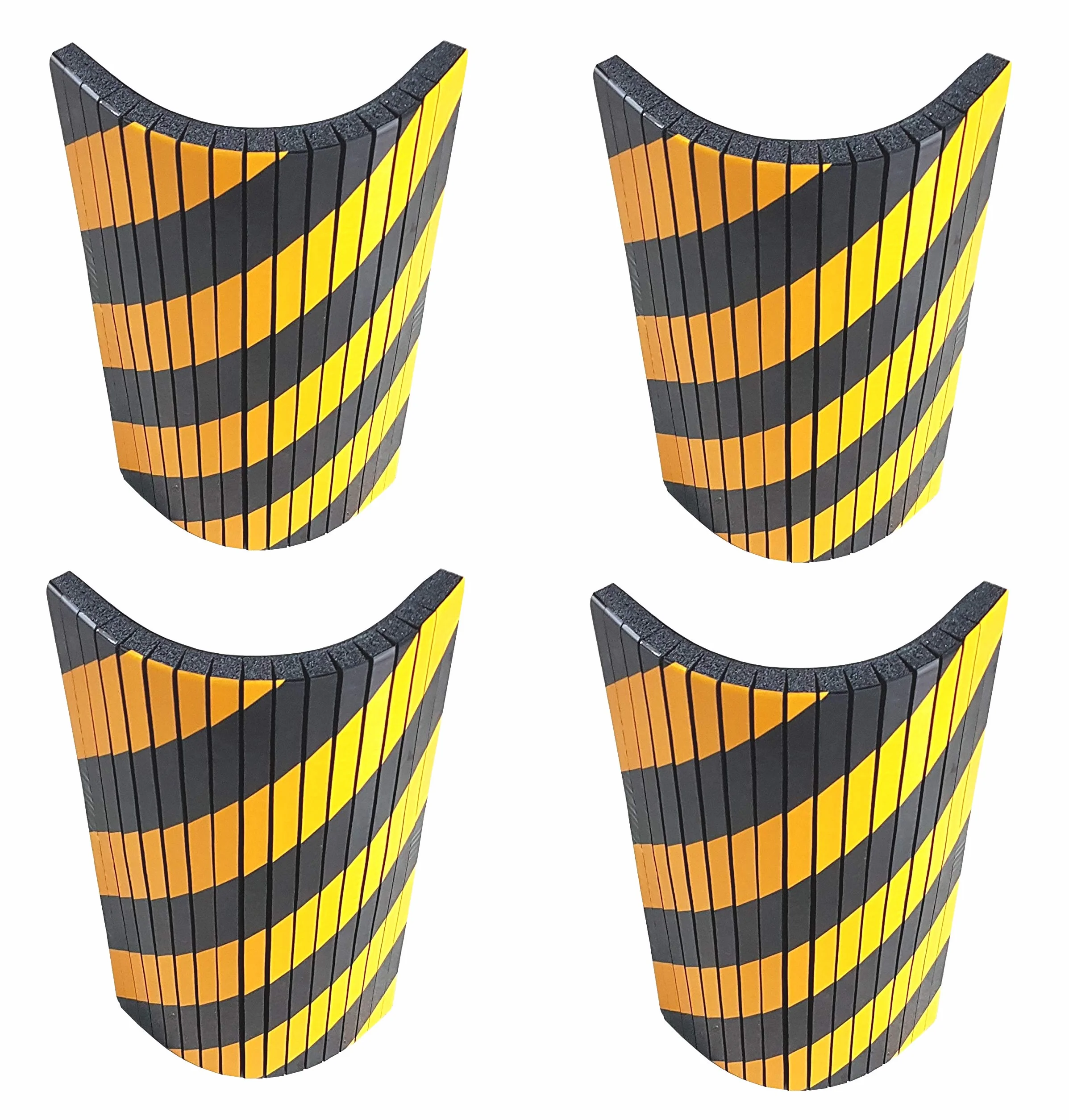 Paracolpi Flessibile Adesivi Antiurto, con Agli Intagli per Muri Tondi della Magazzini e Garage, 44x25x2 cm, Nero Giallo (Pacco da 4)