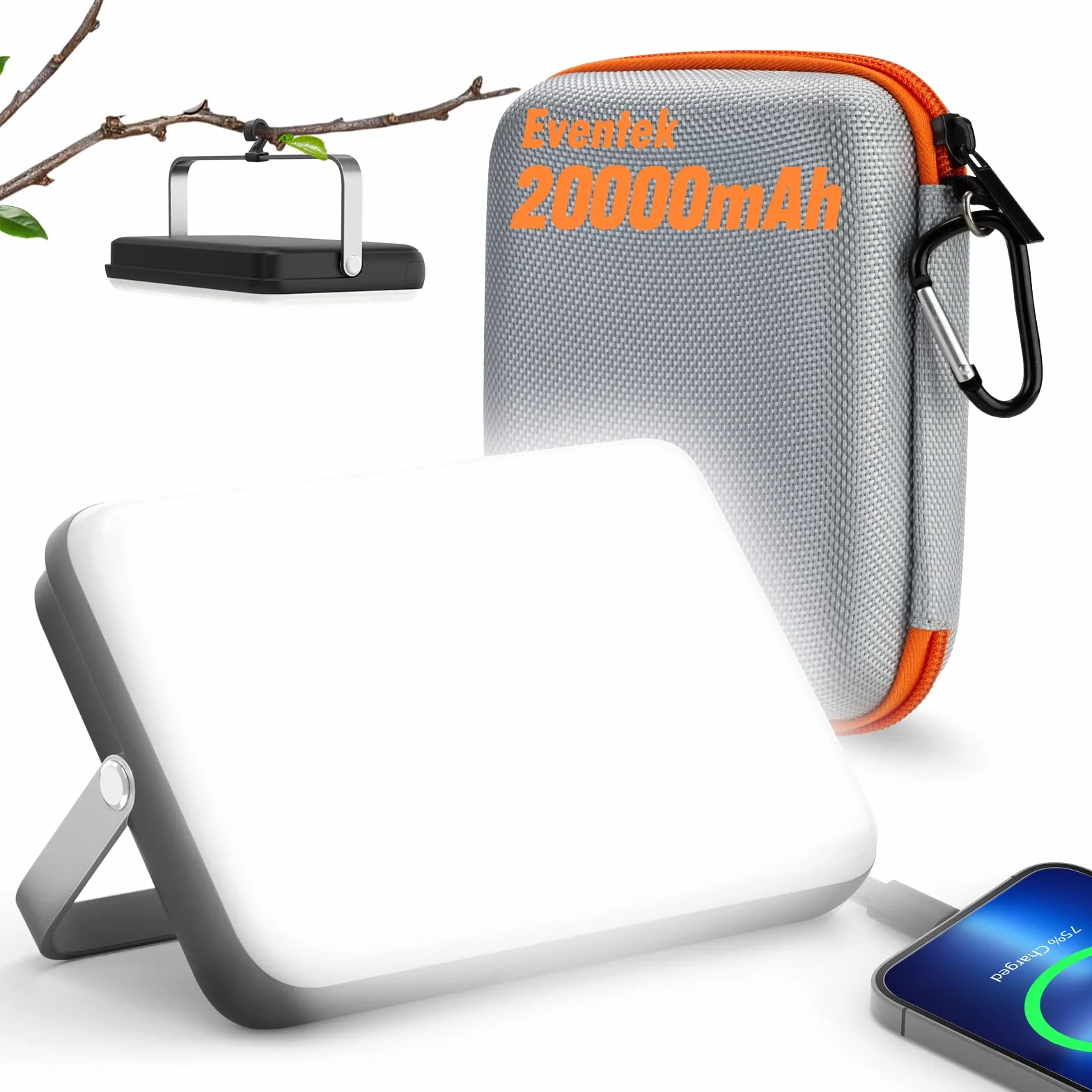 Eventek LED Lampada Campeggio 4000LM, 20000mAh Portatile Power Bank Fino 144 Ore, 4 Modalità di Luce IPX5 Impermeabile Lampada Campeggio Ricaricabile per Tenda, Emergenza