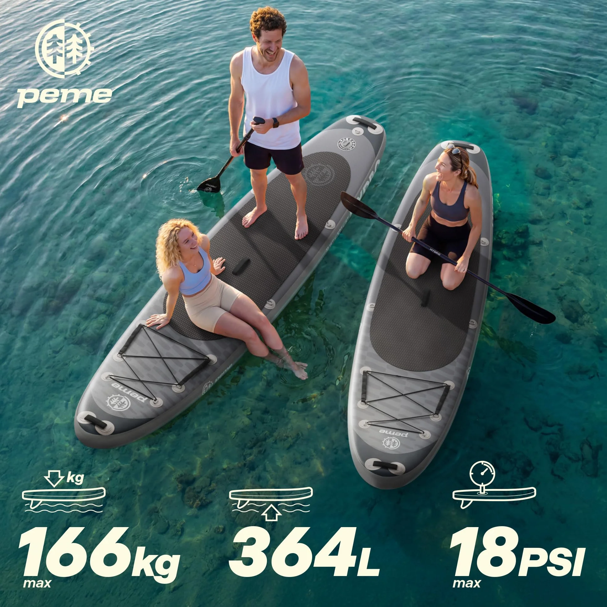 HYDRO peme Tavola Sup Gonfiabile Adulti Stand Up Paddle Board 18PSI 320-350 cm 150/166 kg