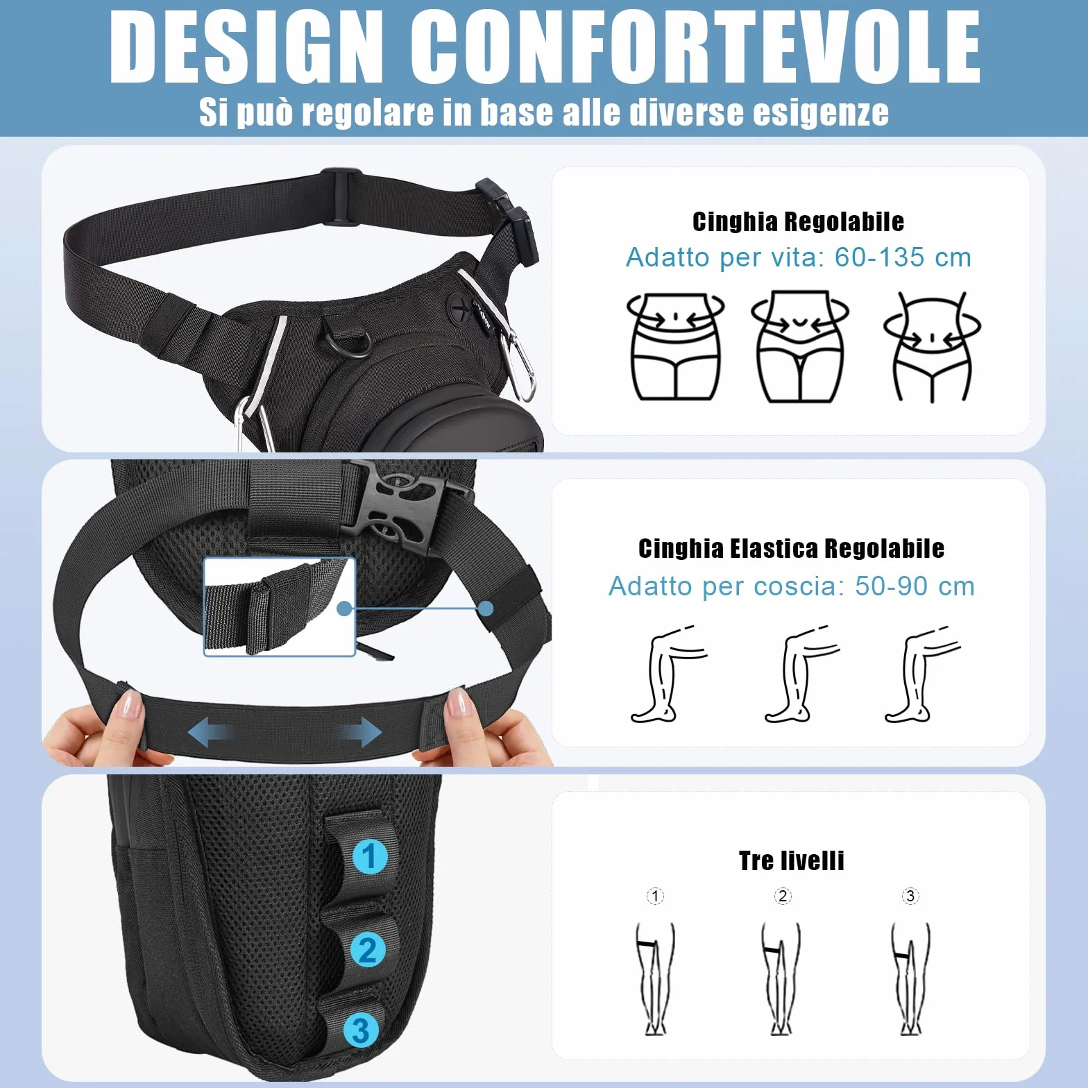 Eshow Marsupio da Gamba Moto Borsa Cosciale Espandibile con Fibbia Borraccia Striscia Riflettente per Trekking Ciclismo Viaggio