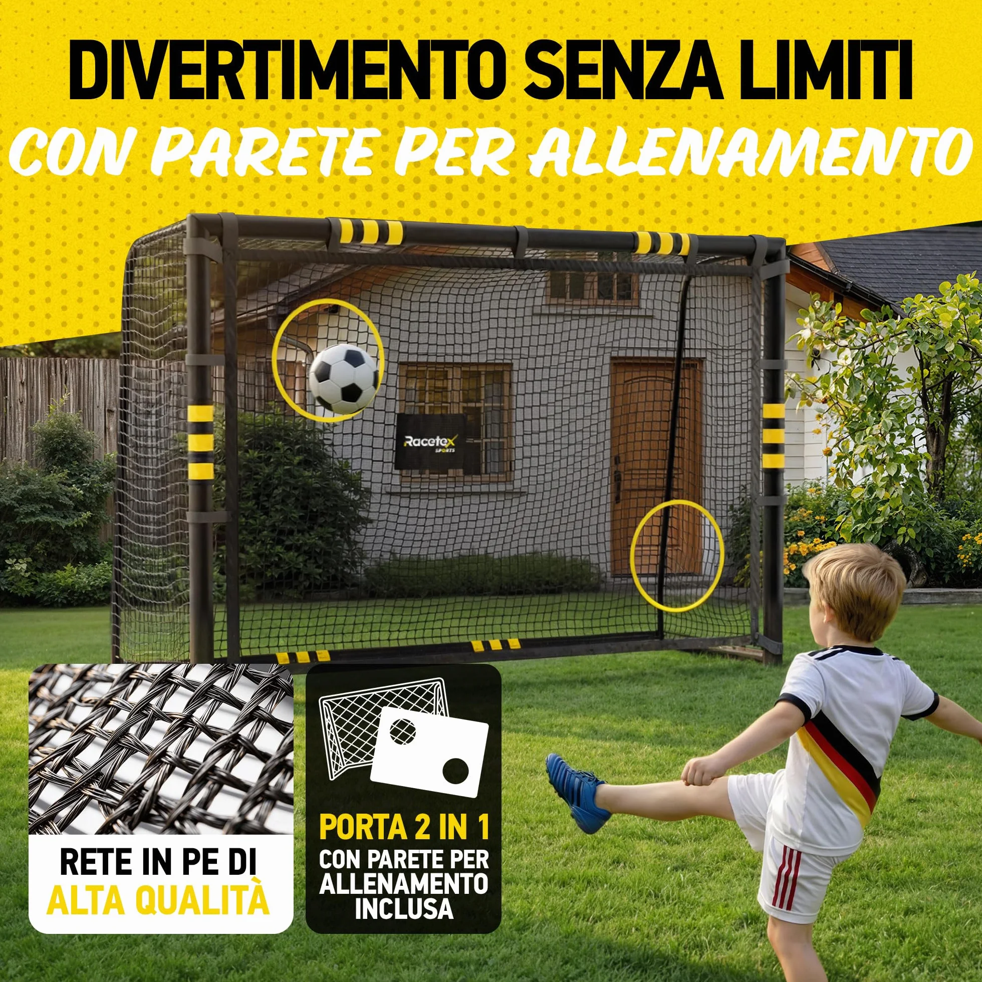 Racetex Porta Calcio Professionale con Imbottitura per Bambini e Adulti - Grandi Porte da Calcio con Picchetti