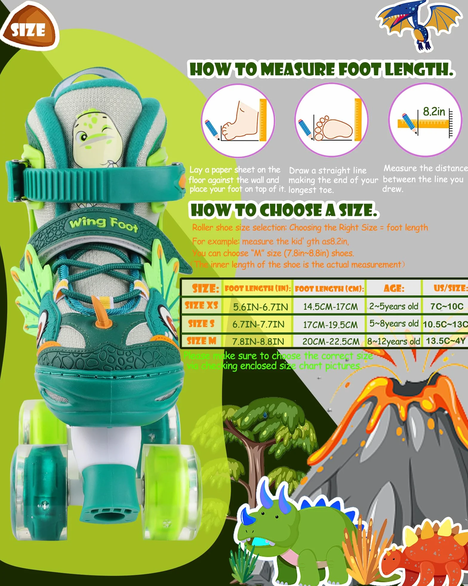 Pattini a Rotelle Bambina Dinosauro Regolabili con Ruote LED Rosa XS/S/M