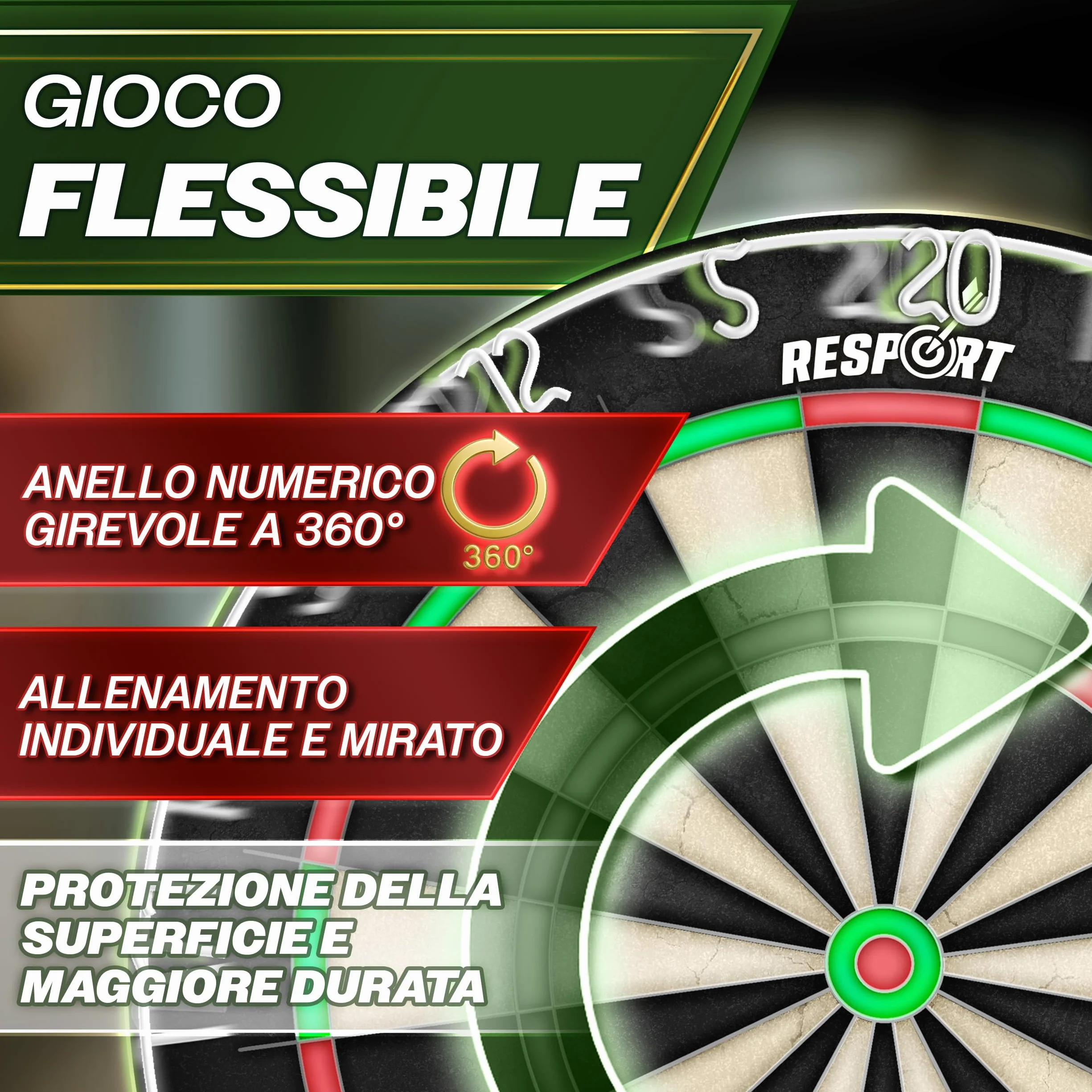 RE:SPORT® Bersaglio per freccette XXL in Sisal, set con 9 freccette professionali + accessori