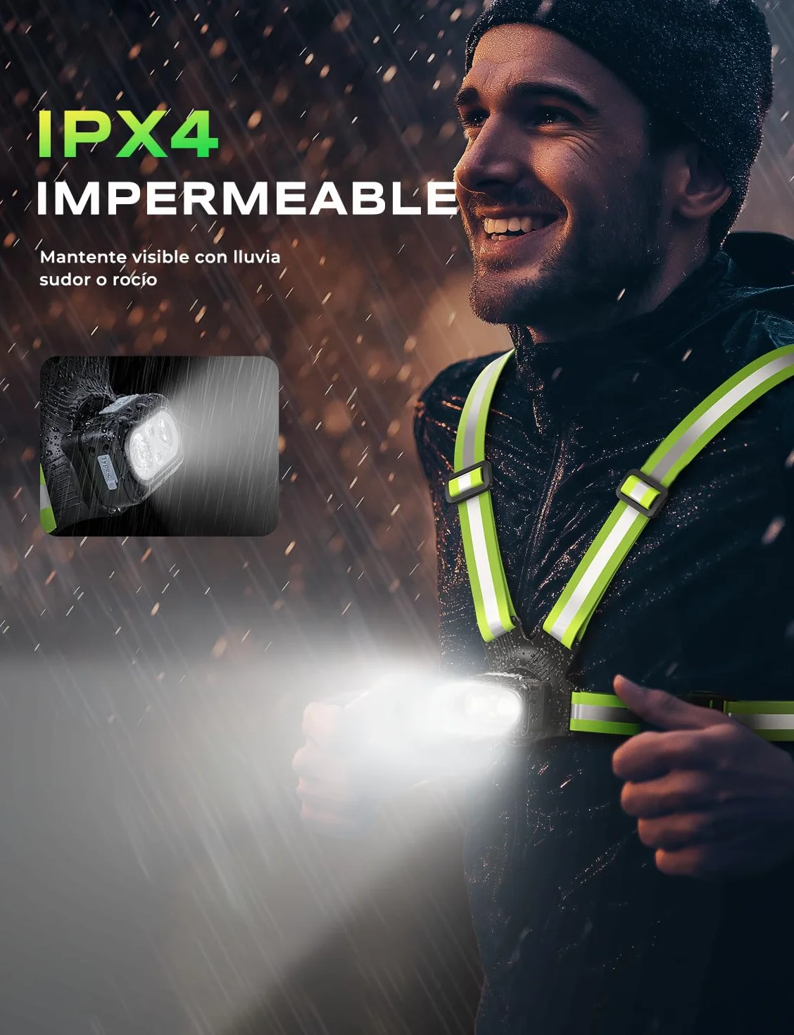 Luce Running 500 Lumen con Posteriore, 7+2 Modalità, 45° Regolabile, IPX4 Impermeabile, Torcia Running