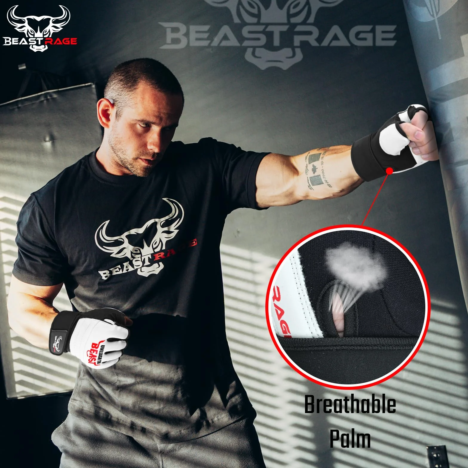 BEAST RAGE Rękawice bokserskie MMA Kickboxing Muay Thai półpalcowe