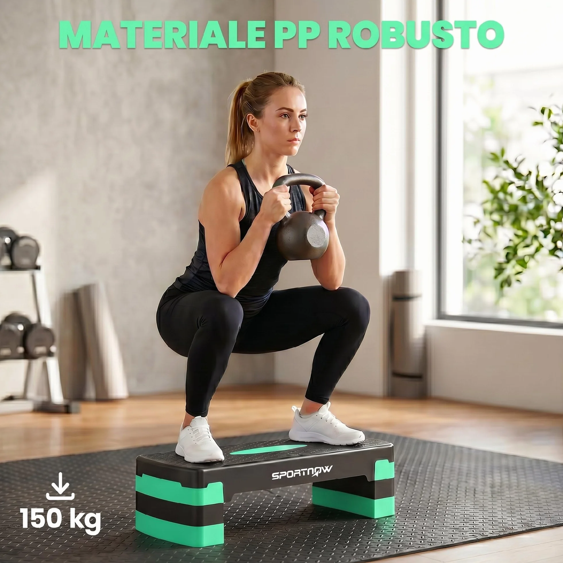 SPORTNOW Stepper Aerobico Regolabile, Step Palestra Altezza 10/15/20cm, Fitness Casa Cardio e Forza, Verde