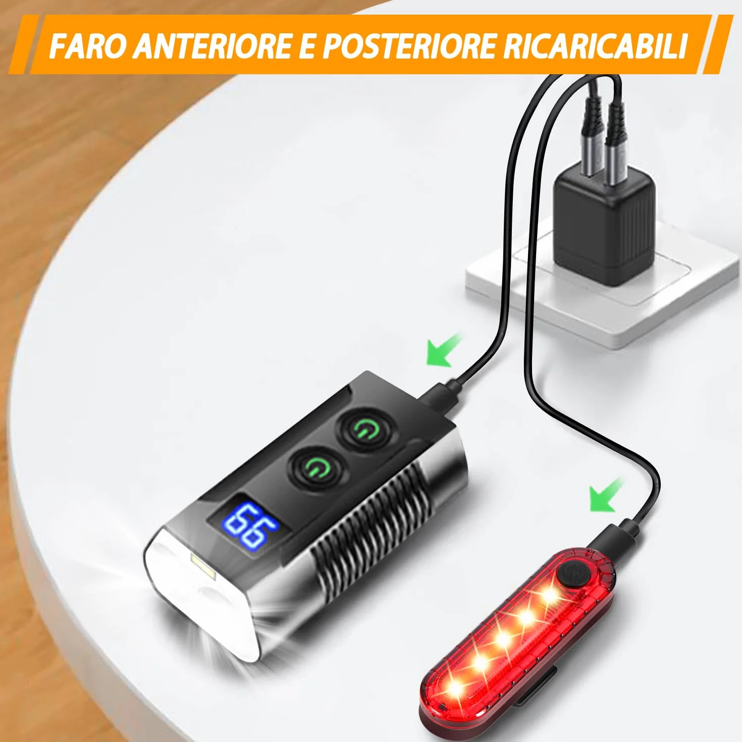 Luci Bicicletta LED 3300 Lumens 5000mAh Ricaricabili con Display LCD Fendinebbia Anteriore e Posteriore