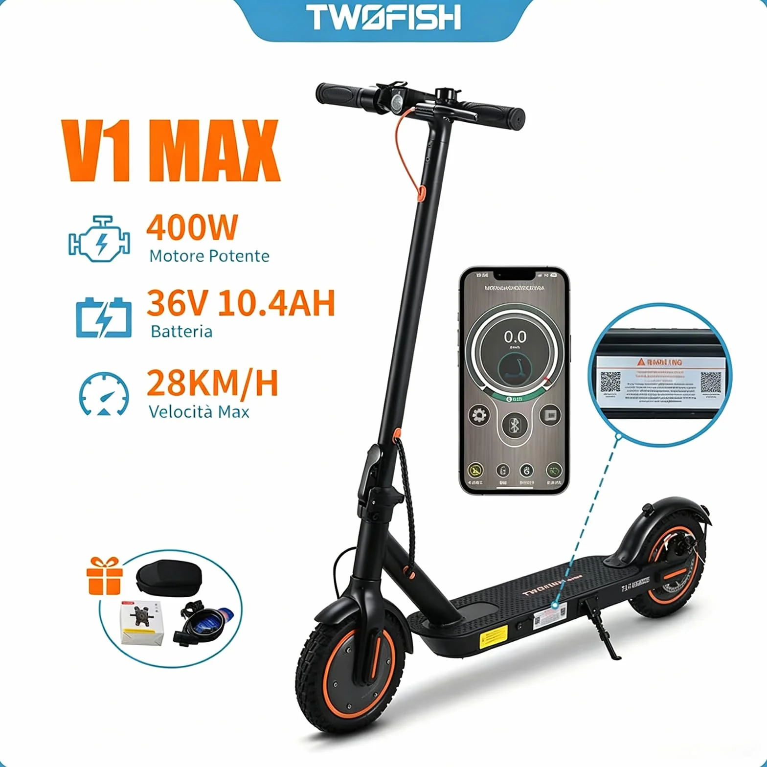 Monopattino Elettrico per Adulti Pieghevole 36V 10.4Ah 10 Pollici 100kg