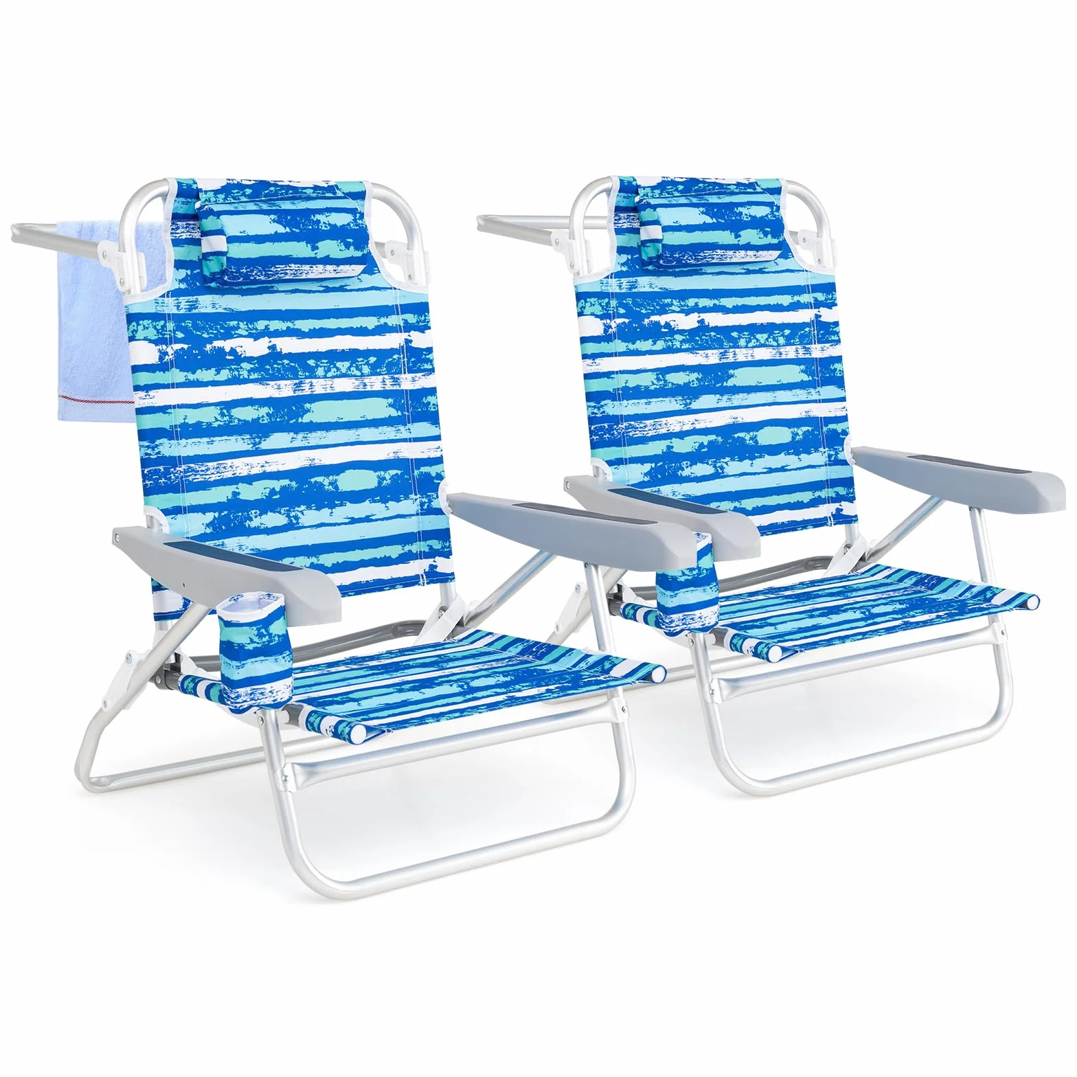 COSTWAY Set di 2 Sedie Pieghevoli da Spiaggia, Sdraio Regolabile 5 Posizioni, Portata 150 kg Blu