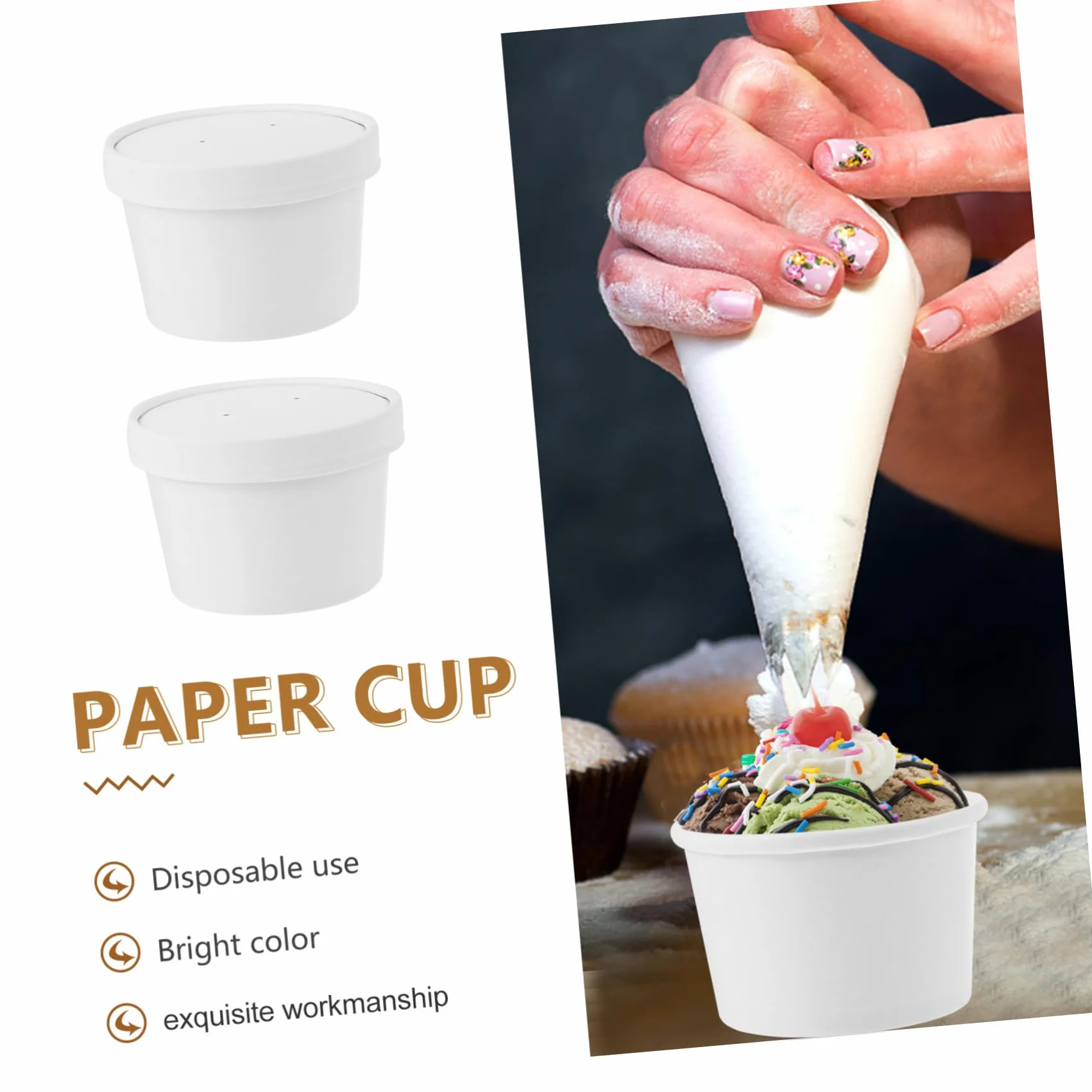 Mikinona Set 25 Bicchieri e Coperchi per Gelato da 8 Oz, Carta Alimentare
