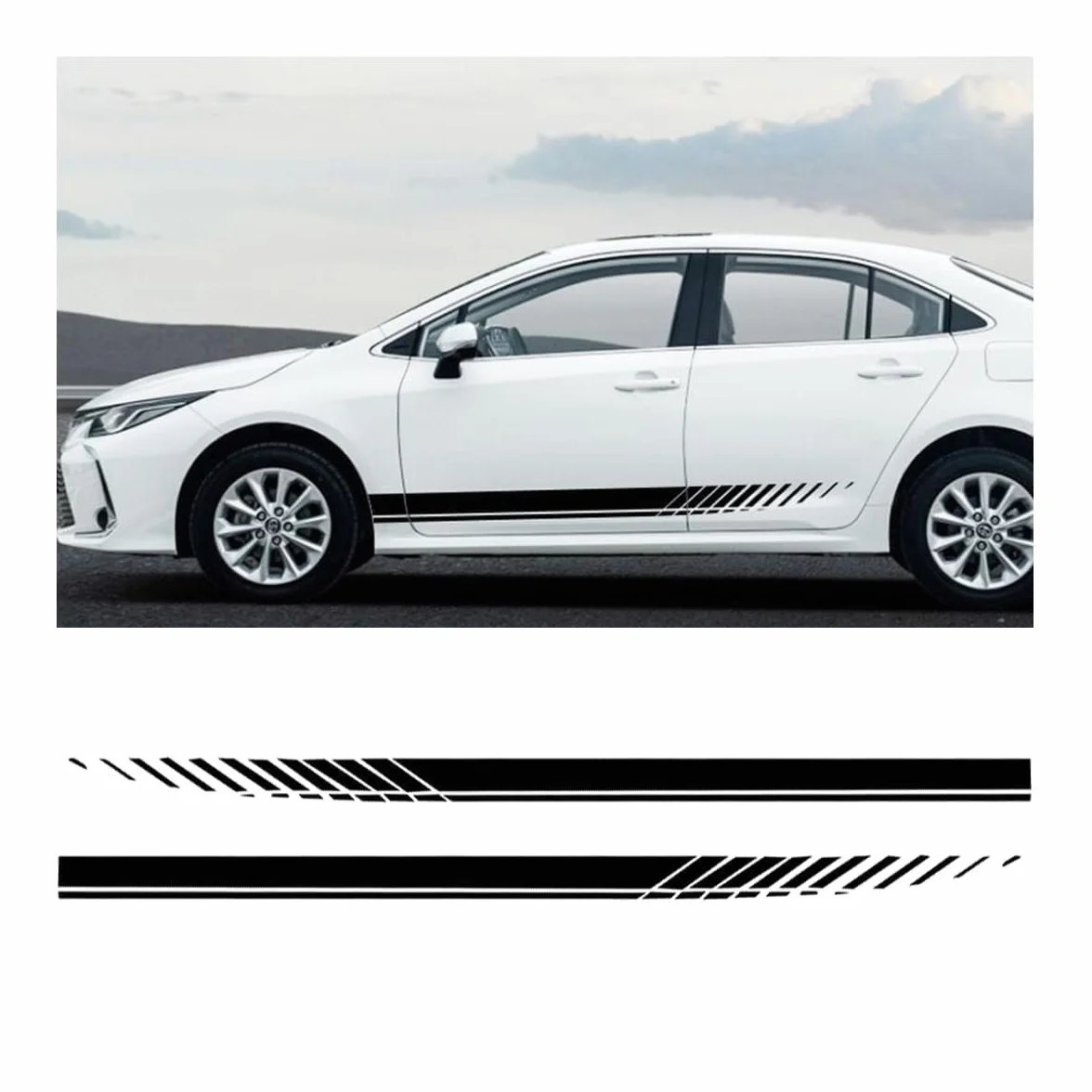 2 Pezzi Adesivi Minigonne Laterali per Skoda Scala 2019-2025, Strisce Decorative Pellicola Sportiva Portiera Esterna Tuning Carrozzeria Accessori,Black