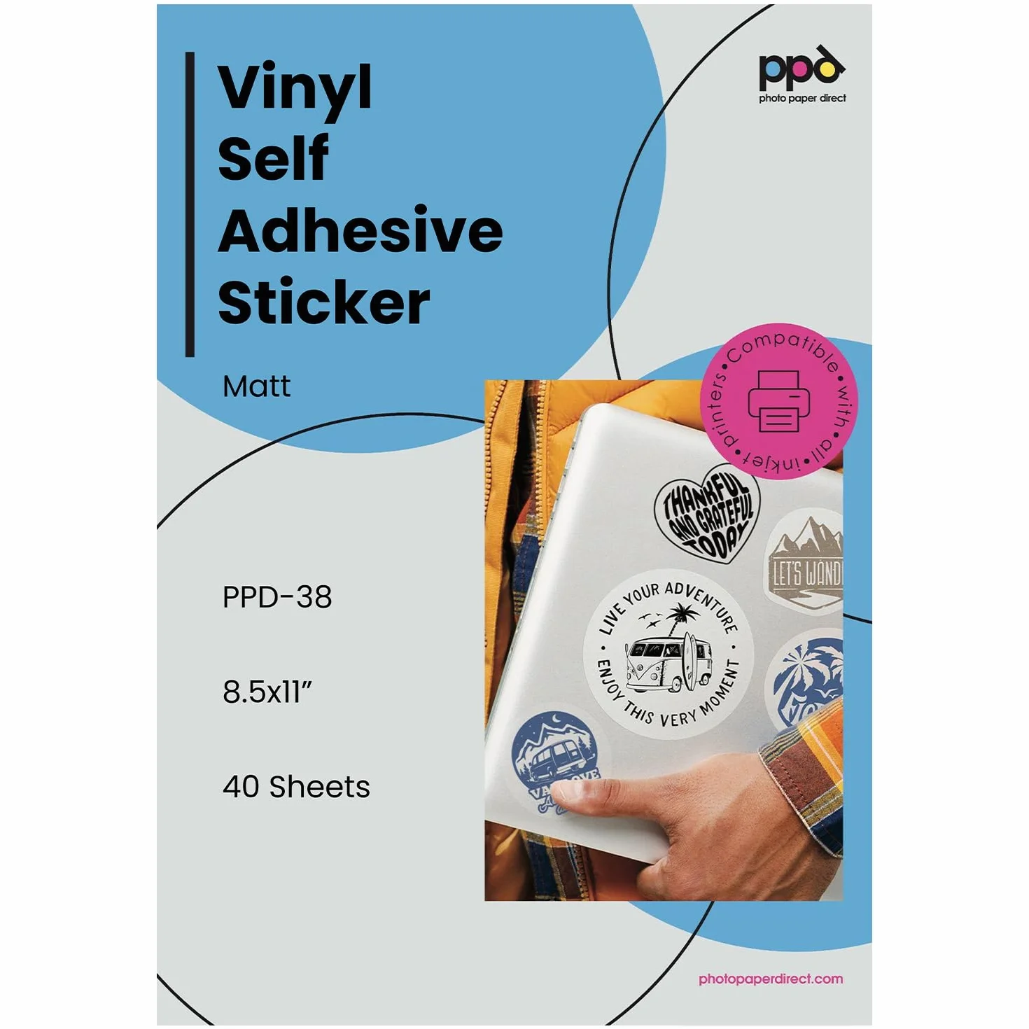PPD A4 40 Fogli Di Carta Vinile Autoadesiva Opaca Per Stampanti Inkjet - Sticker Bianco - PPD-38-40