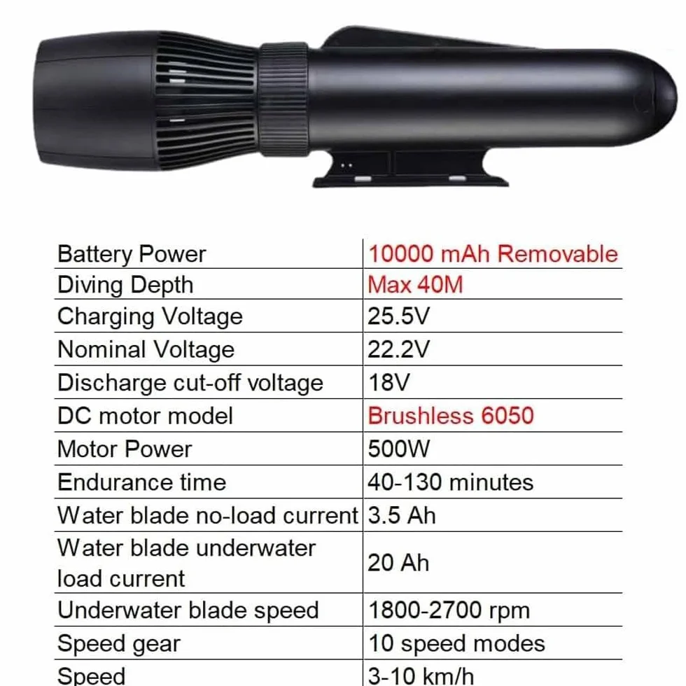 Booster Portatile per Kayak, Scooter Elettrico Subacqueo 130 Minuti 10 Km/h Senza Spazzole