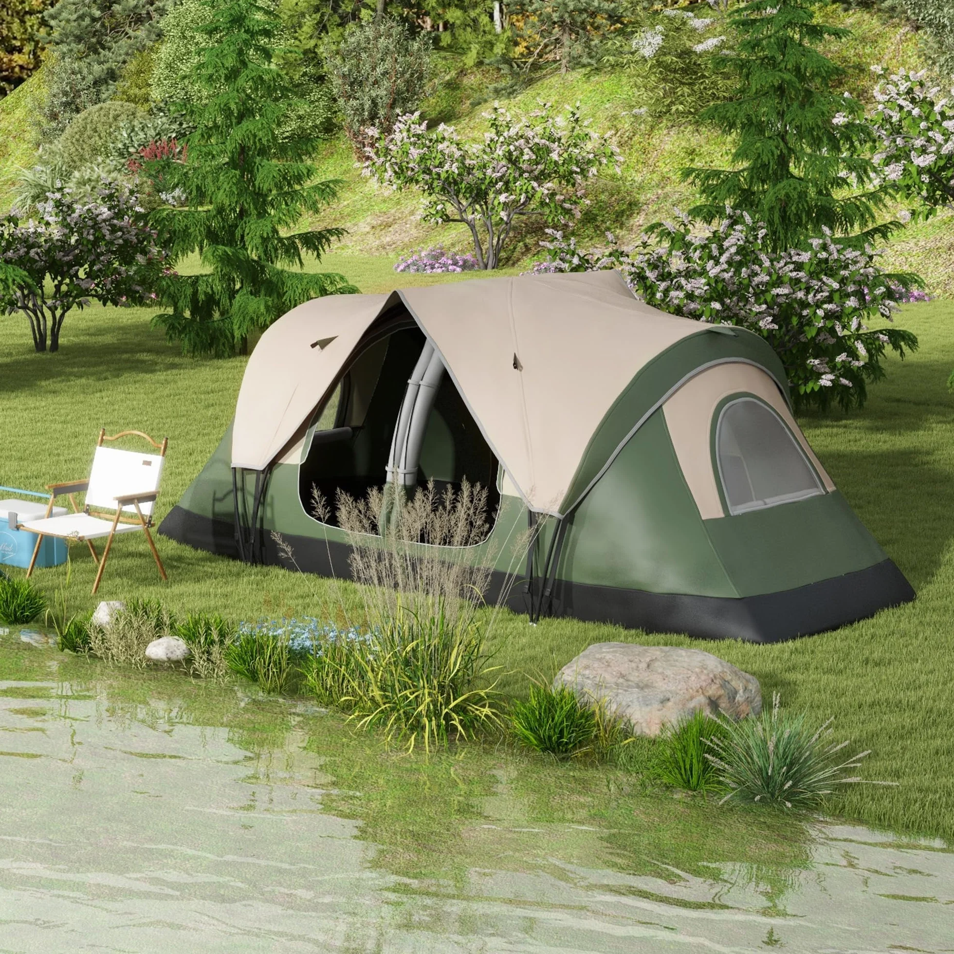 Outsunny Tenda da Campeggio 6-8 Posti 2 Stanze Separate Tunnel Protezione PU2000mm 450x215x180 cm