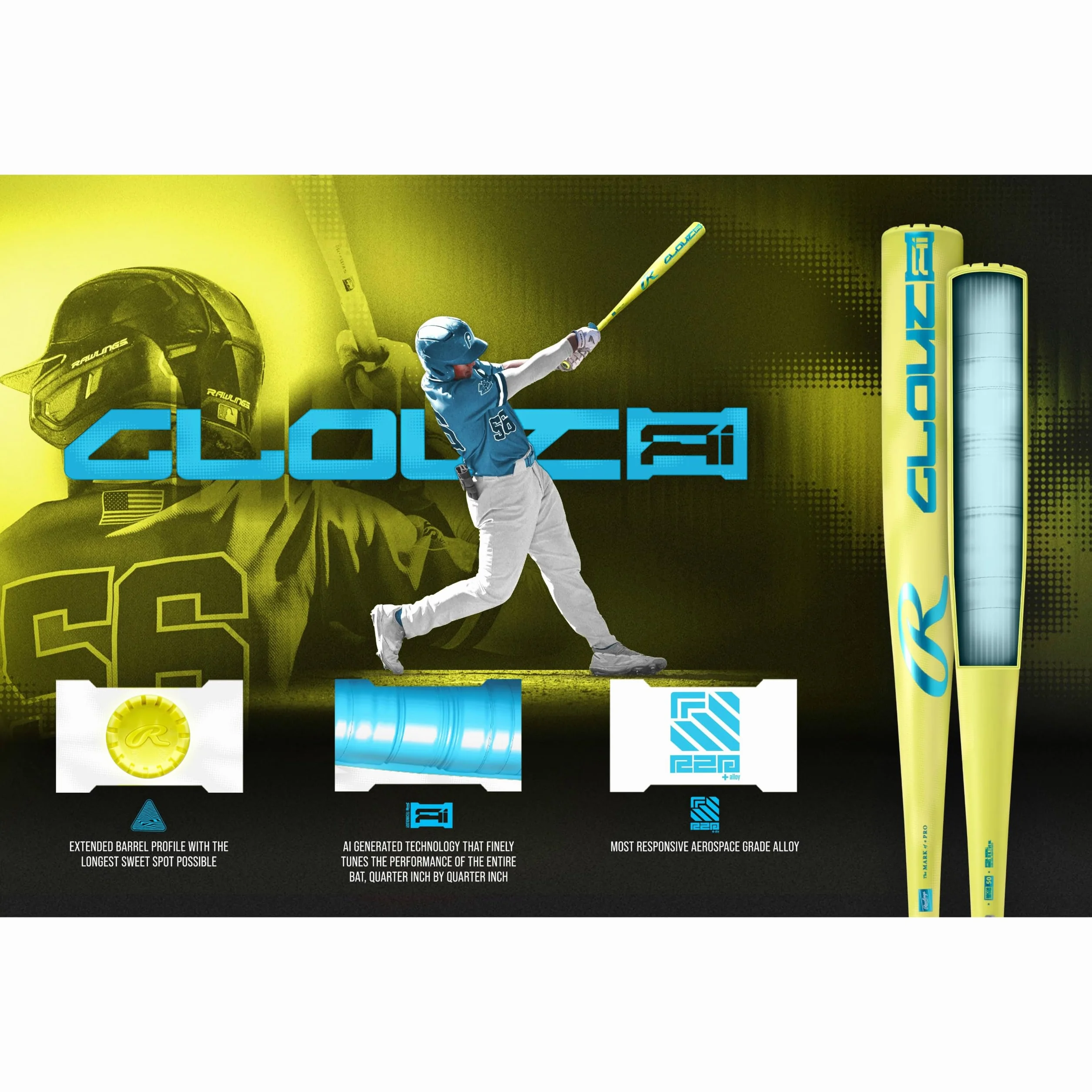 Rawlings 2026 Clout Ai Mazza da Baseball USSSA -8/-10 Drop 2 3/4" Barrel Lega 1 Pezzo