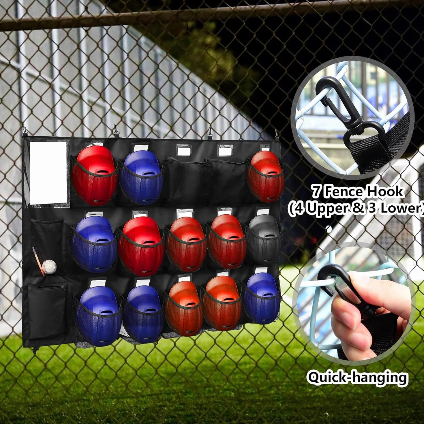 BOOSTEADY Set Completo Organizzatore per Caschi da Baseball con Rastrelliera per Mazze, Borsa di Trasporto e Targhette Nome, Sistema di Stoccaggio Pratico per l'Attrezzatura da Squadra