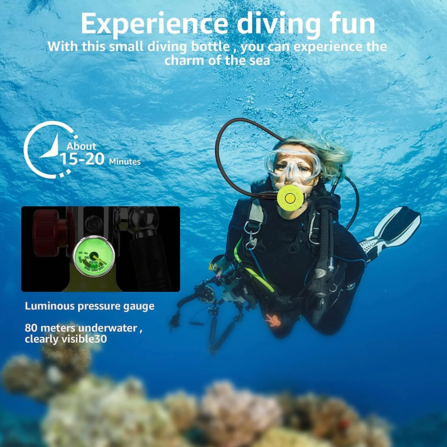 Mini Bombola da Sub 1L Kit Snorkeling con Borsa Impermeabile e Pompa a Mano