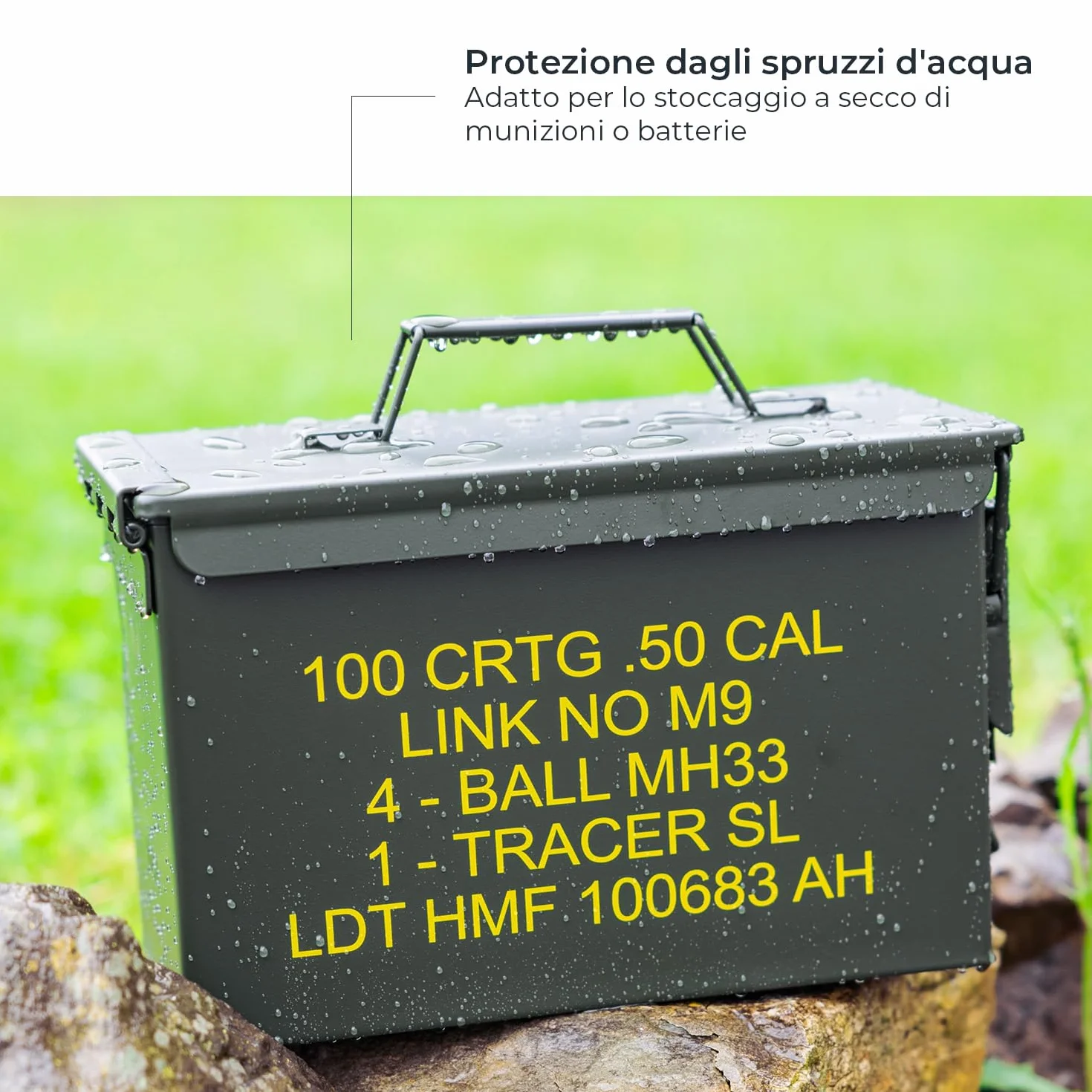 HMF 70011 Cassa per Munizioni in Stile Militare USA, Secchio Porta Munizioni, Scatola di Metallo, 30x19x15,5 cm, Verde