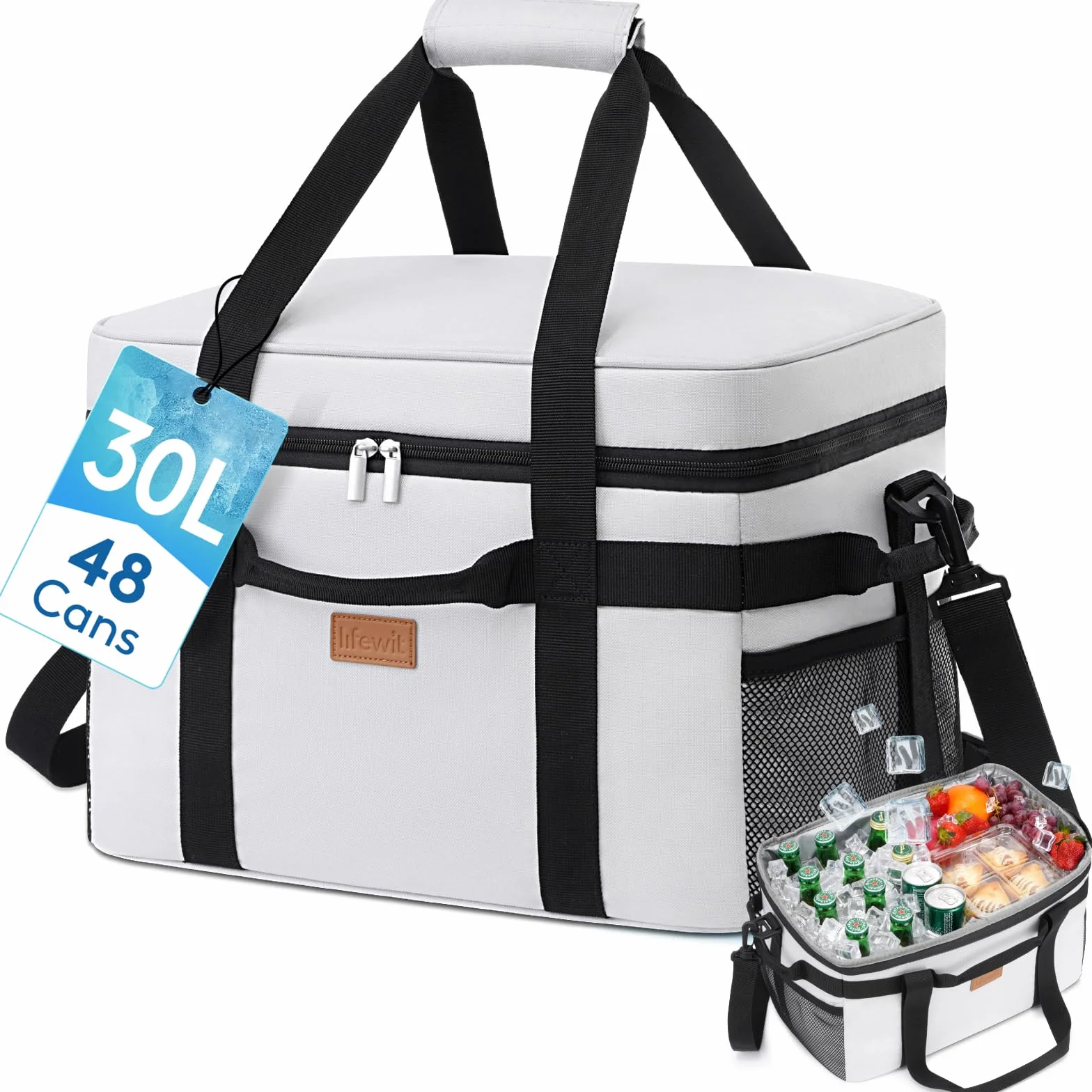 Lifewit Borsa Termica 30L, Borsa Frigo Grande Portatile con Manici Multipli, Grigio Seta