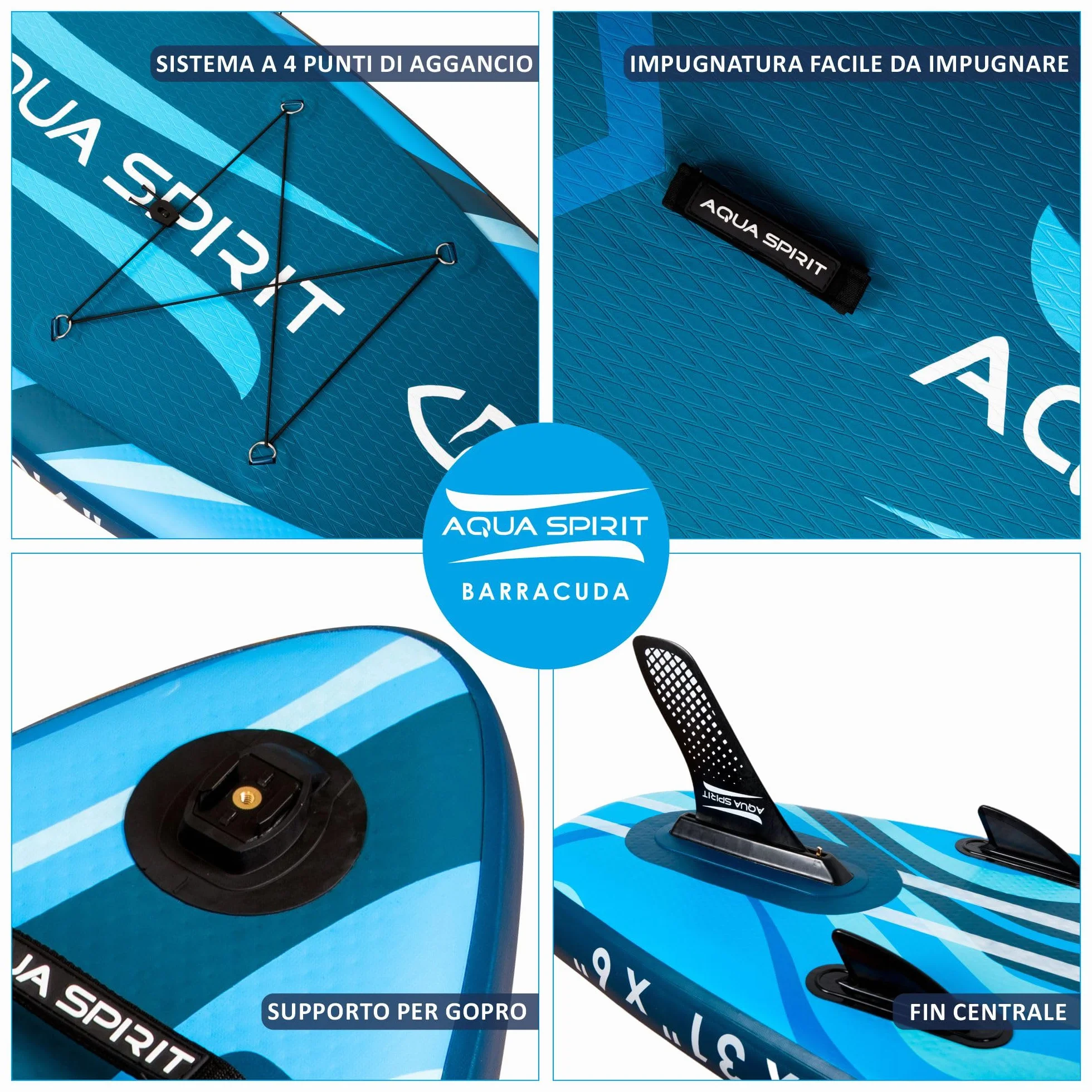 Aqua Spirit Tavola gonfiabile SUP paddle 3 m 10 m 3,8 m 4,5 m 45 cm kit convertibile SUP kayak pagaia zaino pompa