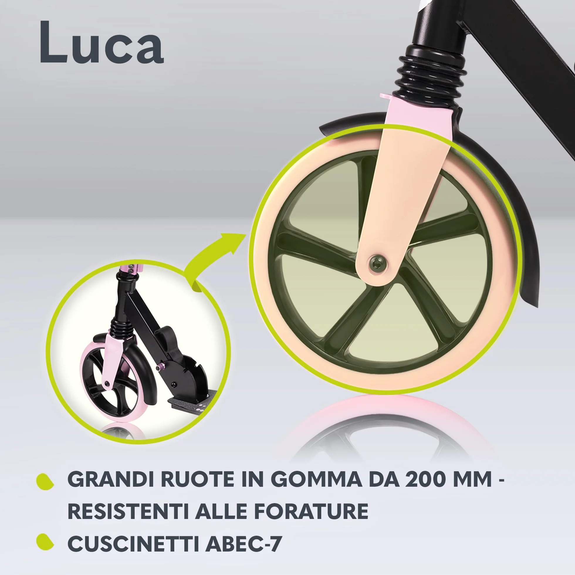Lionelo LUCA Monopattino pieghevole Regolabile leggero Ruote Ammortizzatori ShockResist Freno posteriore Cinghia trasporto