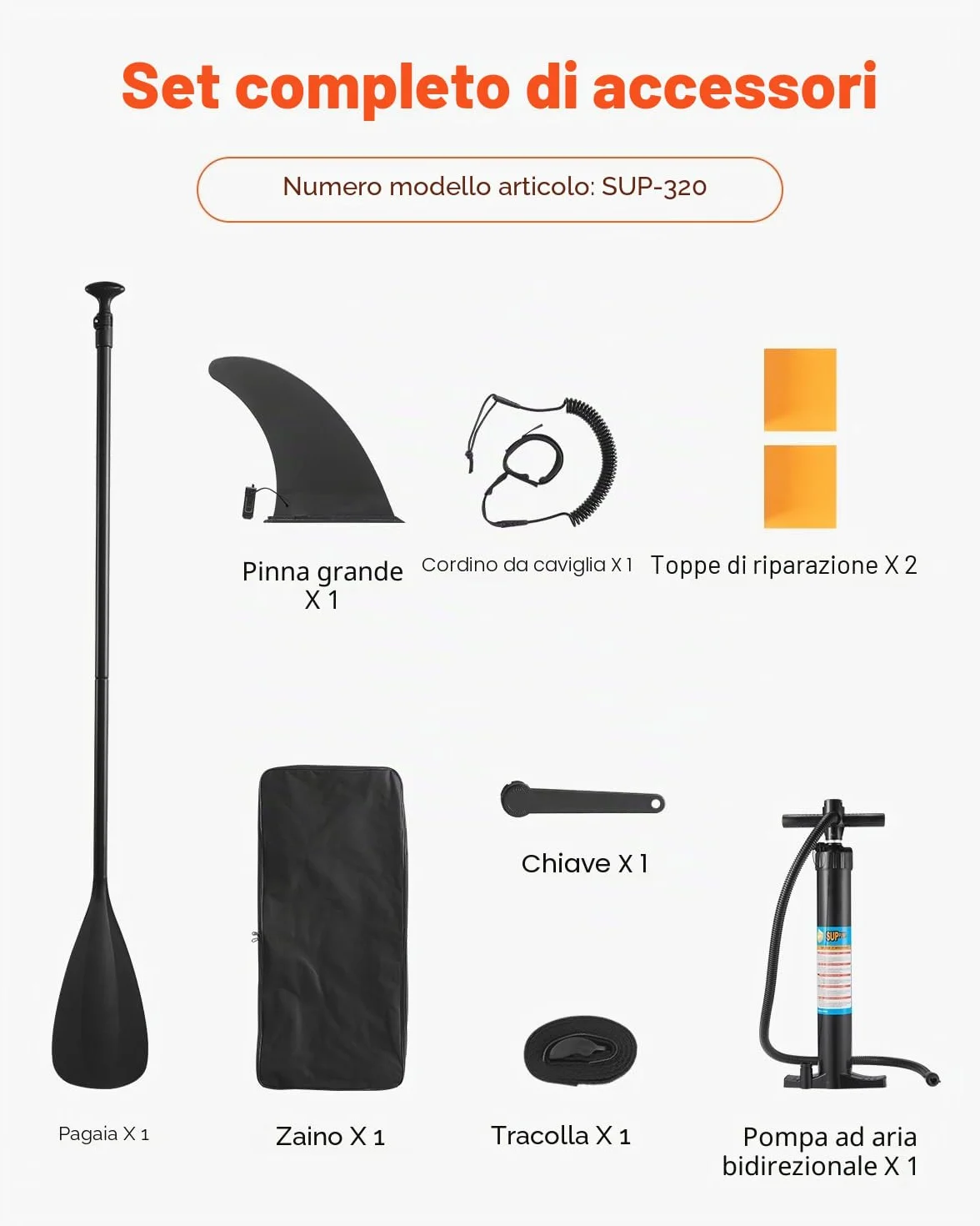 VEVOR Tavola da Paddle SUP 323 x 83,8 x 15,2 cm Ultraleggera con Accessori