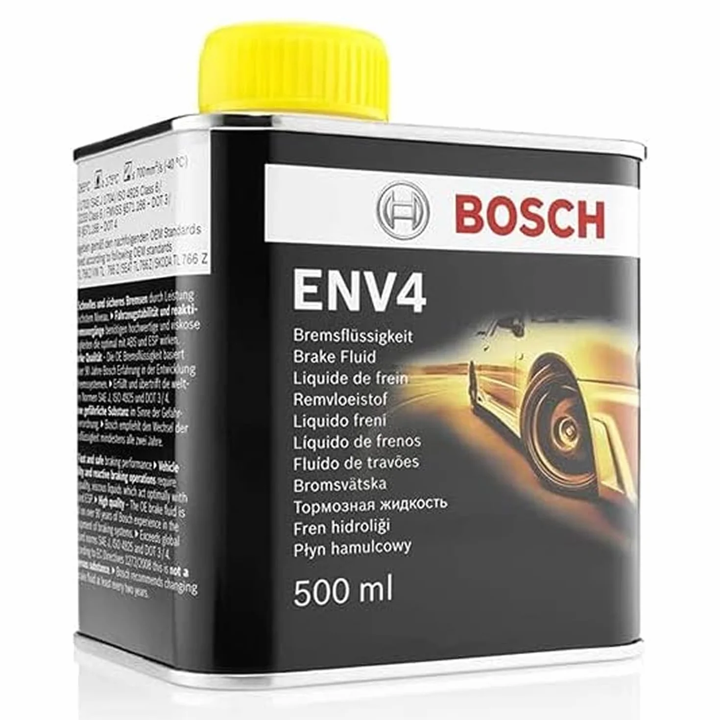 Liquido Freni Bosch ENV4, 0,5 L – Per tutti i veicoli moderni con freni ABS e ESP – Qualità Bosch – Compatibile con DOT 3, 4 e 4 HP/LV