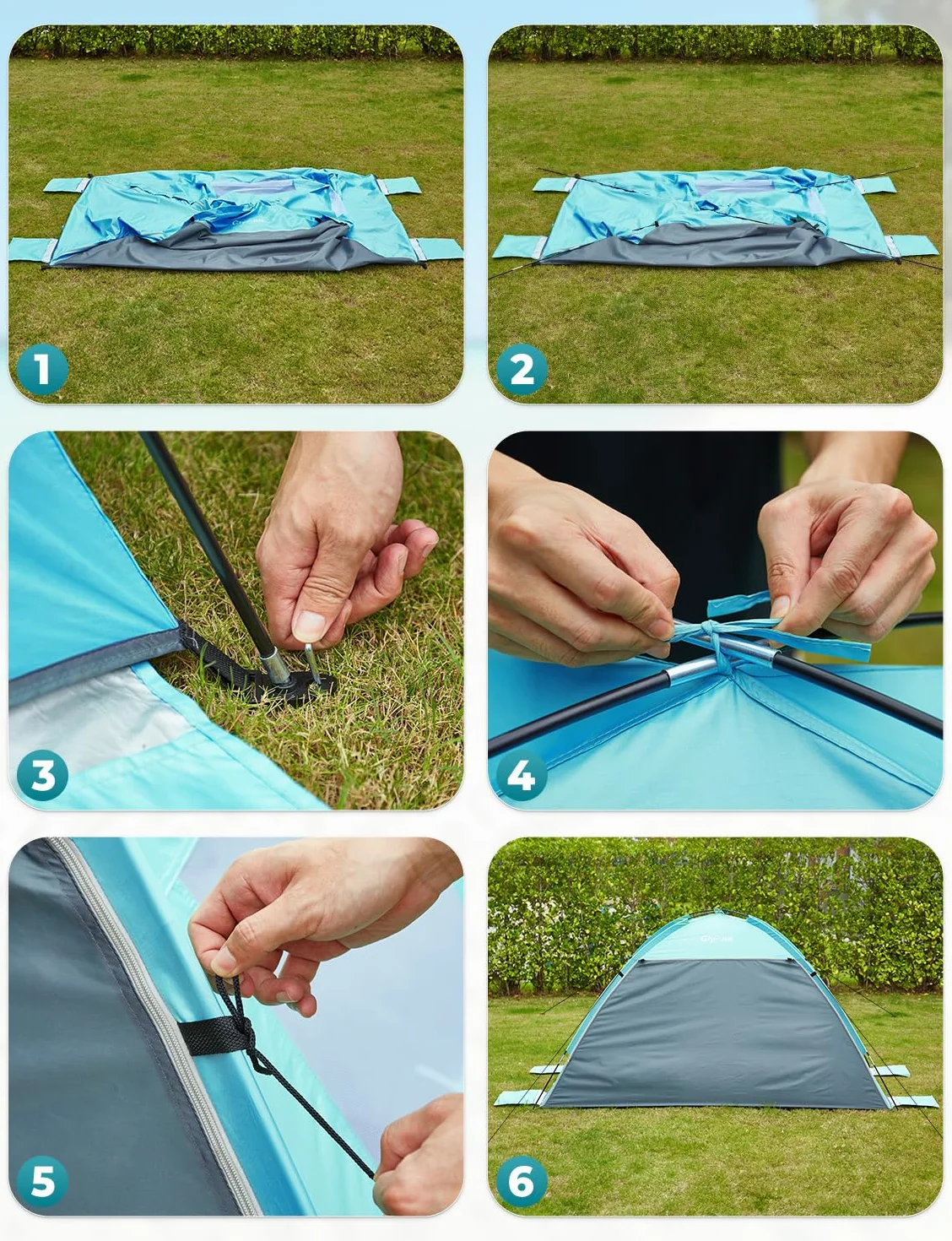 Tenda da Spiaggia Portatile UPF 50+ per 2-4 Persone con Cerniera