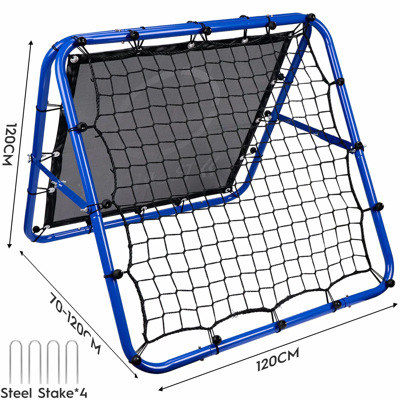 Rimbalzo Calcio Rete Rebounder regolabile su entrambi i lati con obiettivo per calcio, baseball, tennis, rugby - Rete da allenamento con robusto telaio in acciaio - 80/100/120 cm