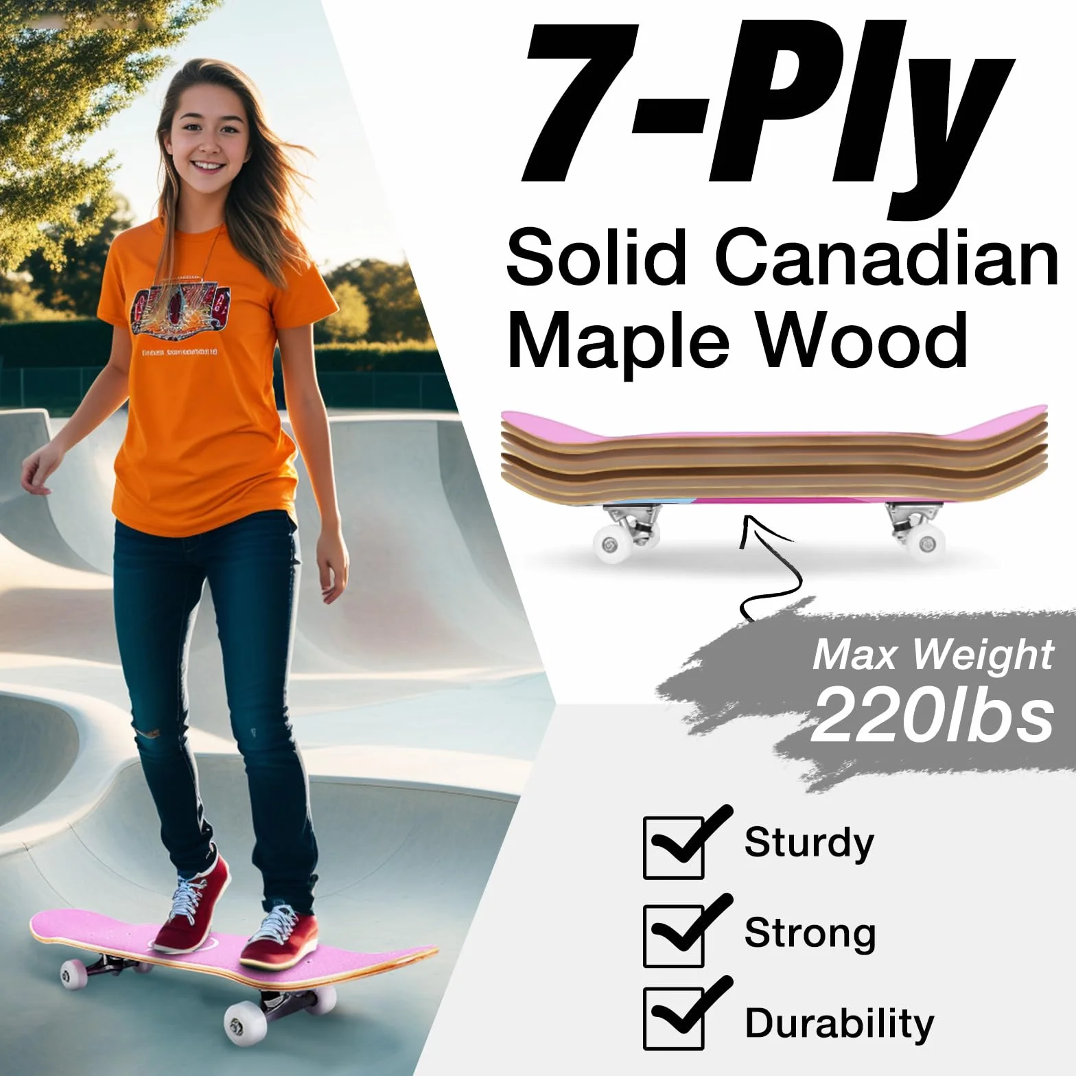 BELEEV Skateboard 31x8 per Principianti, Bambini, Adolescenti e Adulti, Completo Pro Cruiser Skateboard per Ragazza Ragazzo, Acero Canadese a 7 Strati, Doppio Vassoio Concavo, con Strumento a T