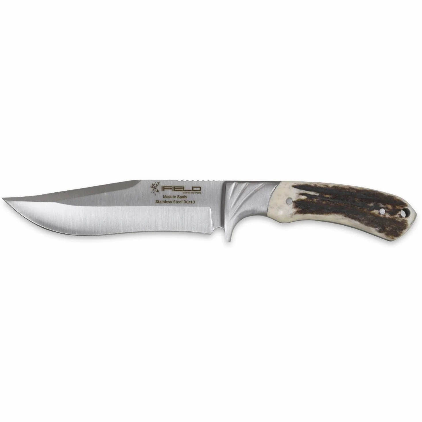 iFIELD EL29013 Multifunzionale escursionismo, caccia e sopravvivenza coltello per l'esterno, Deer Handle, lama in acciaio inox 3Cr13, di alta qualità fodero colore marrone