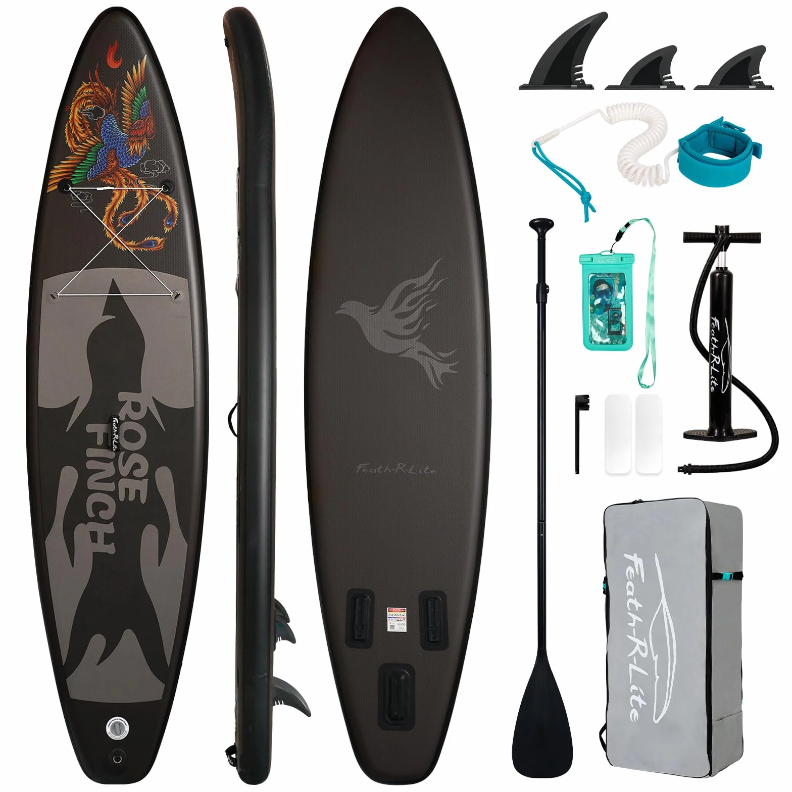 FEATH-R-LITE Tavole da Stand Up Paddle Gonfiabili Paddleboard con Pompa Manuale Zaino SUP Guinzaglio Pagaia Regolabile