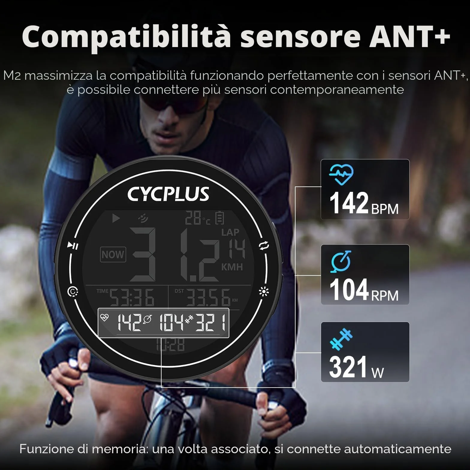 CYCPLUS Computer da bicicletta GPS Tachimetro Senza Fili IPX6 ANT+ Bluetooth 5.0