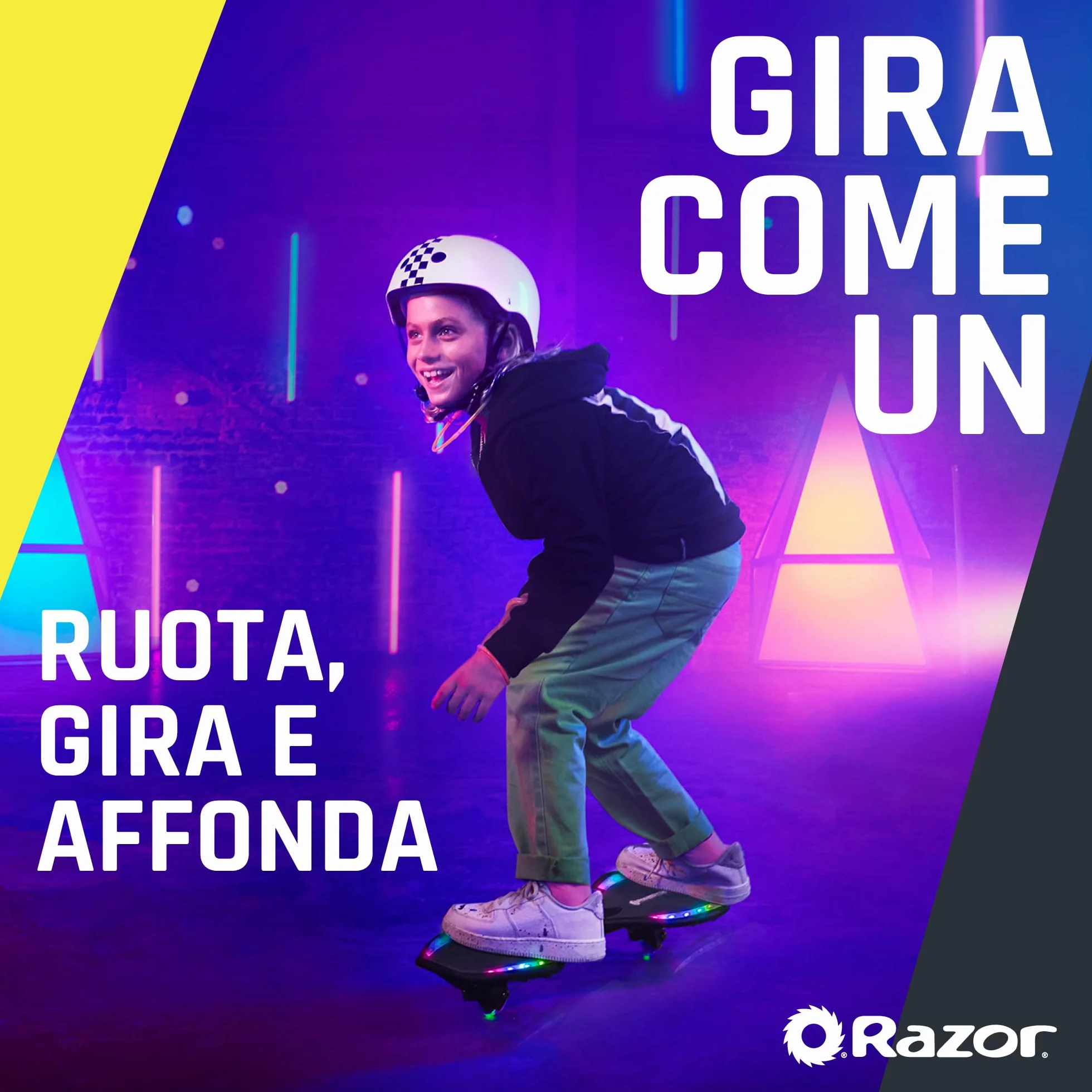 Razor Ripster Lightshow Waveboard - Tavola a Rotelle per Bambini Dagli 8 anni in su con Sterzo a 360°, Ponte Luminoso Attivato dal Movimento, 5 Modalità di Luce, Antiscivolo - Nero