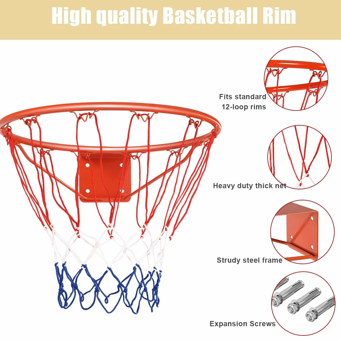 LIFEZEAL Cerchio da Basket 45 cm, Canestro con Rete in Nylon, Attrezzatura Sportiva