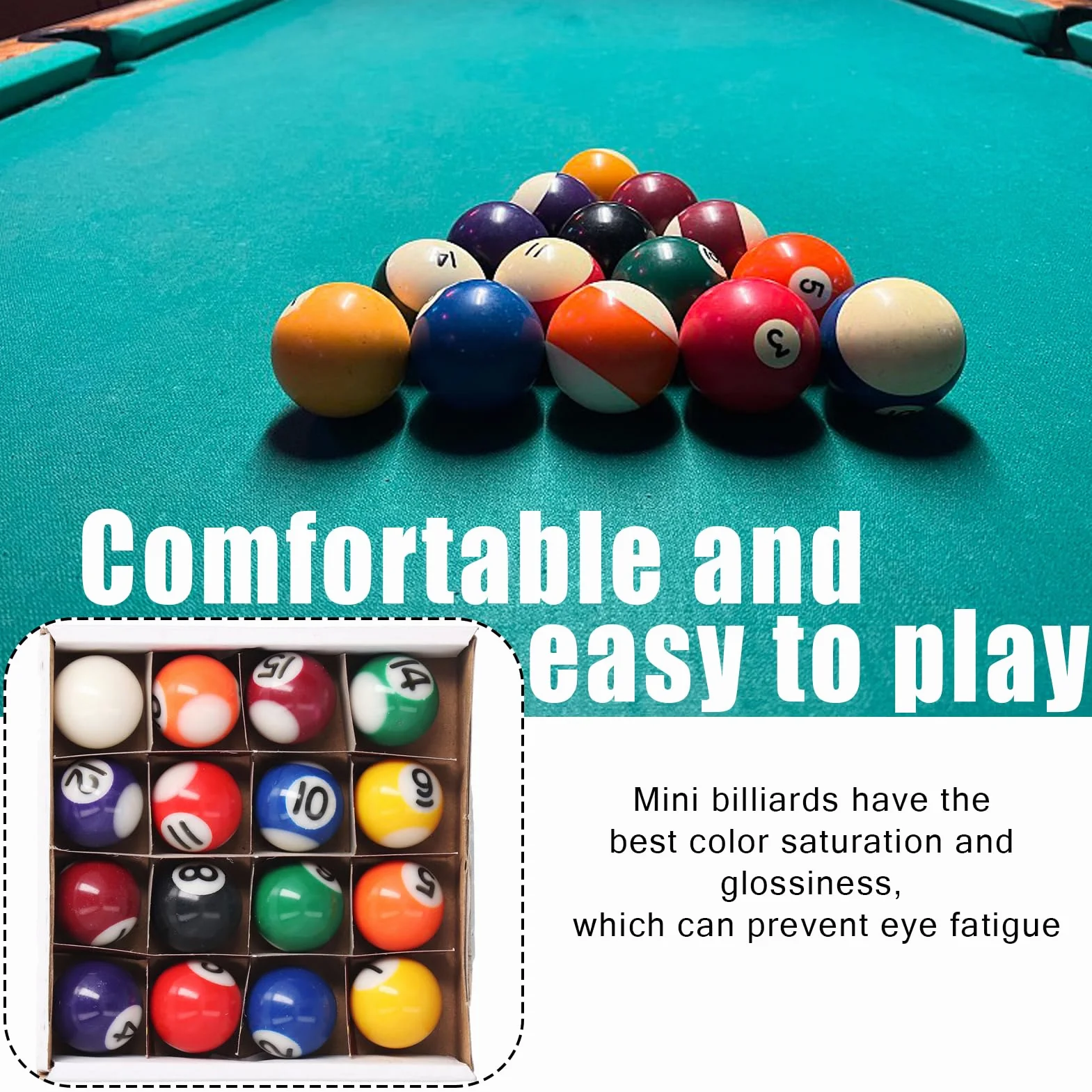 Set Mini Biliardo Americano con 16 Palline da 25mm in Resina per Tavolo da Gioco