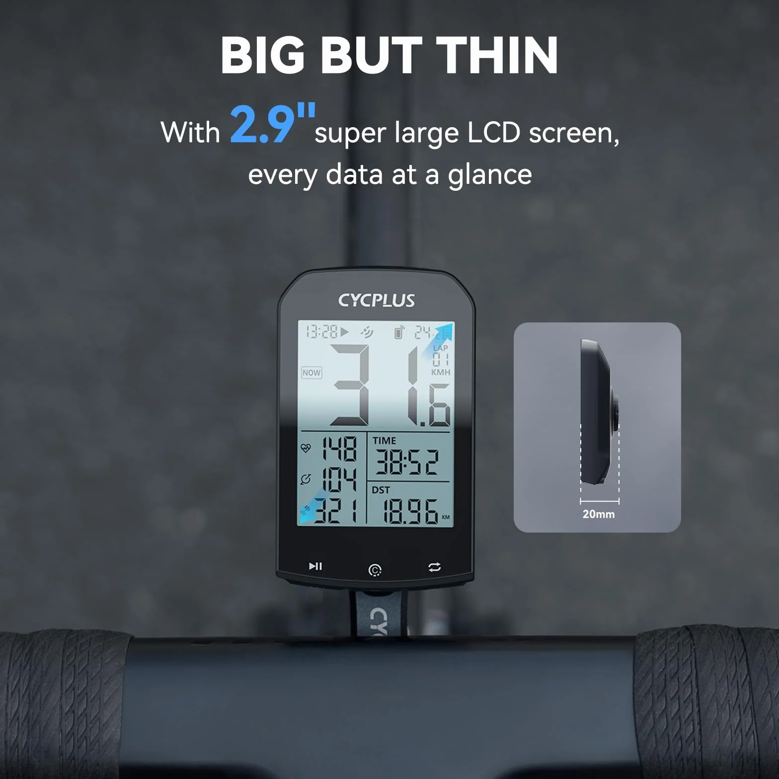 CYCPLUS Tachimetro GPS per Bici Impermeabile ANT+ Wireless Bluetooth Display LCD 2,9 Pollici