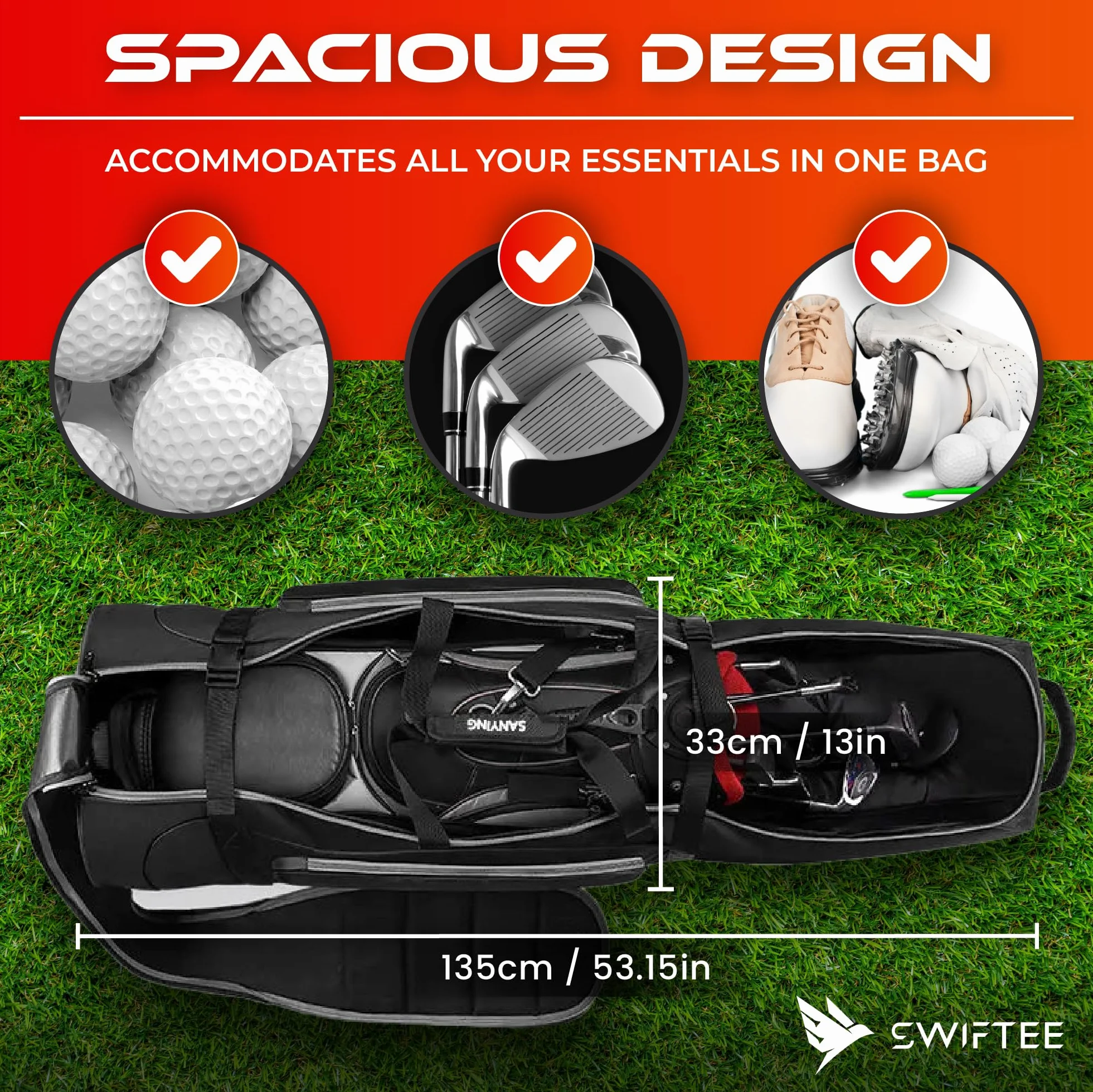 SWIFTEE Borsa da viaggio imbottita per attrezzatura da golf, in tessuto Oxford 900D, impermeabile e resistente all'usura, tasche extra grandi per accessori da golf e scarpe da golf