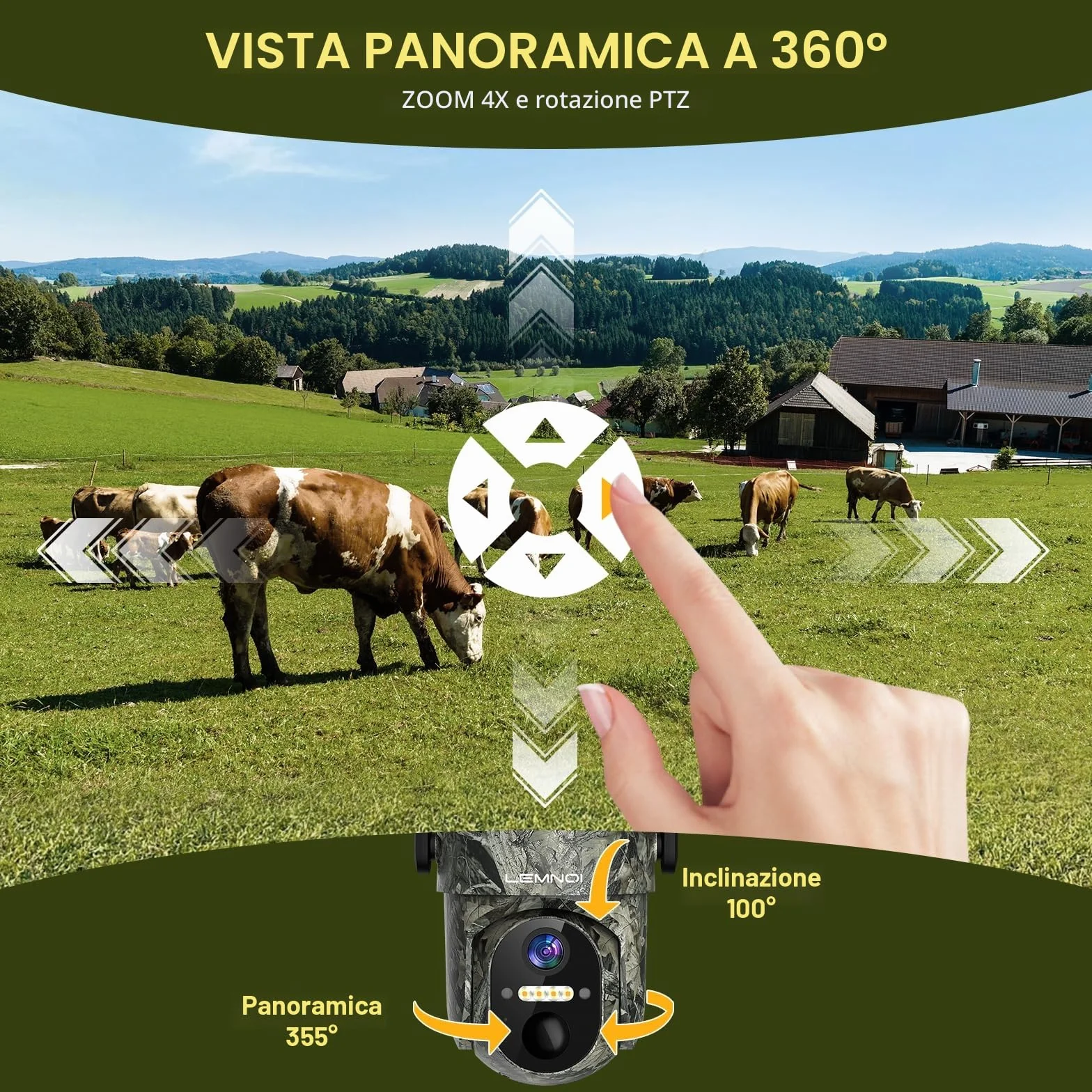 Fotocamera da Caccia 4G con SIM Preinstallato, Fototrappola Solare 2K, Visione Notturna a Colori, Rilevamento PIR, IP66