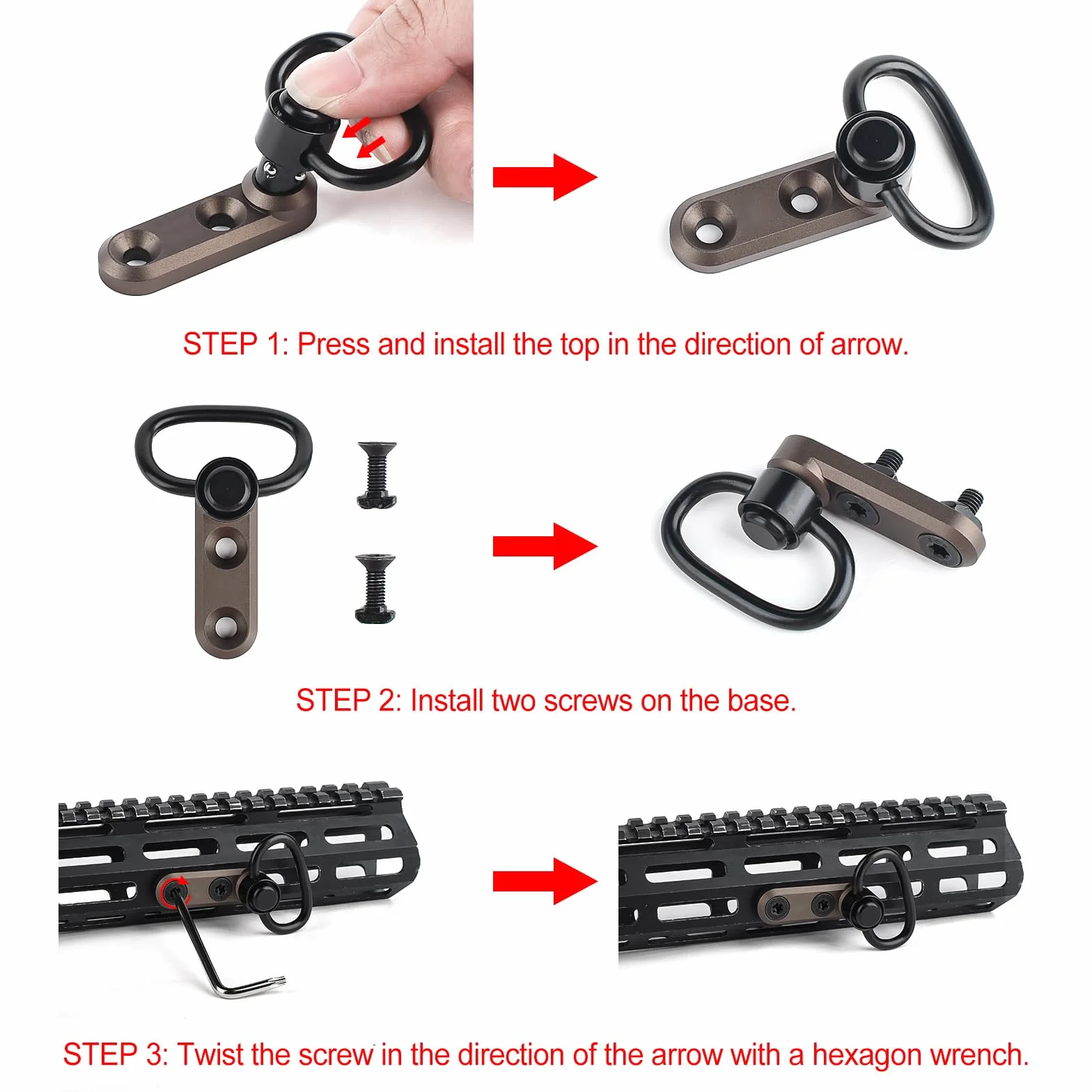 QD Sling Swivel Mount Adapter Tactical Sling Mount for Mlok/Keymod Rail System Tan