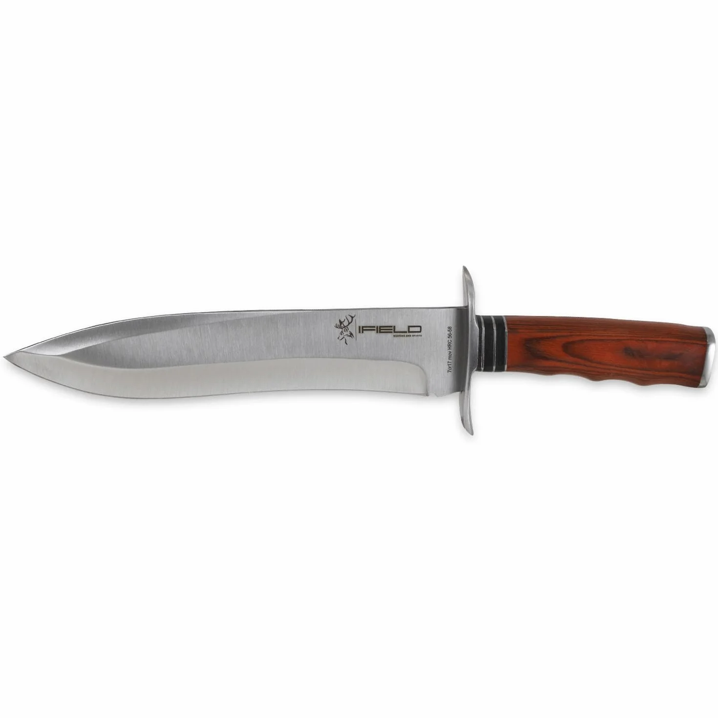 iFIELD EL29011 Coltello multifunzionale per escursioni, caccia e sopravvivenza all'aperto, acciaio inossidabile 7Cr17 e manico in resistenza marrone con distanziali in pelle