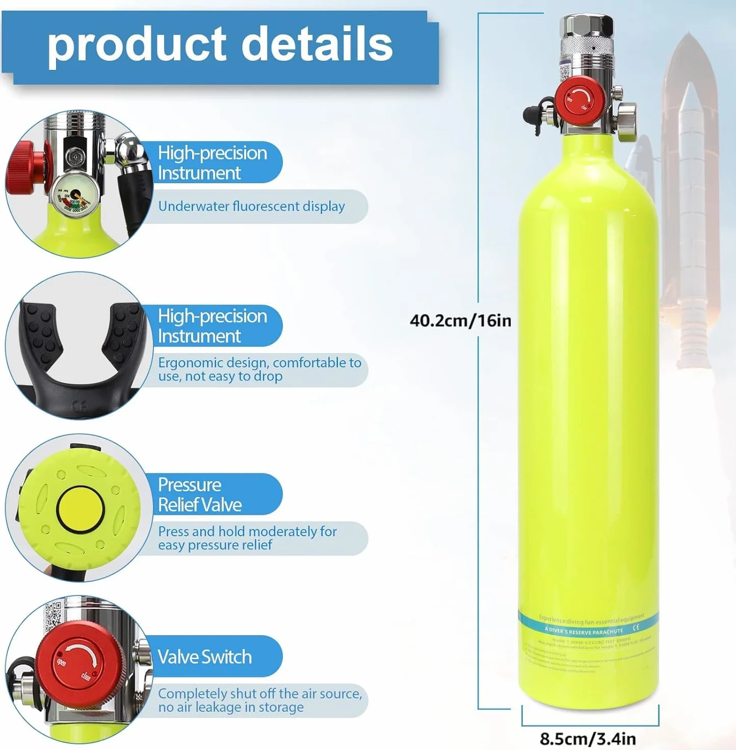 Set Attrezzatura Subacquea Mini Bombola 1L Ossigeno Rebreather Adattatore 15-20 Minuti Immersione