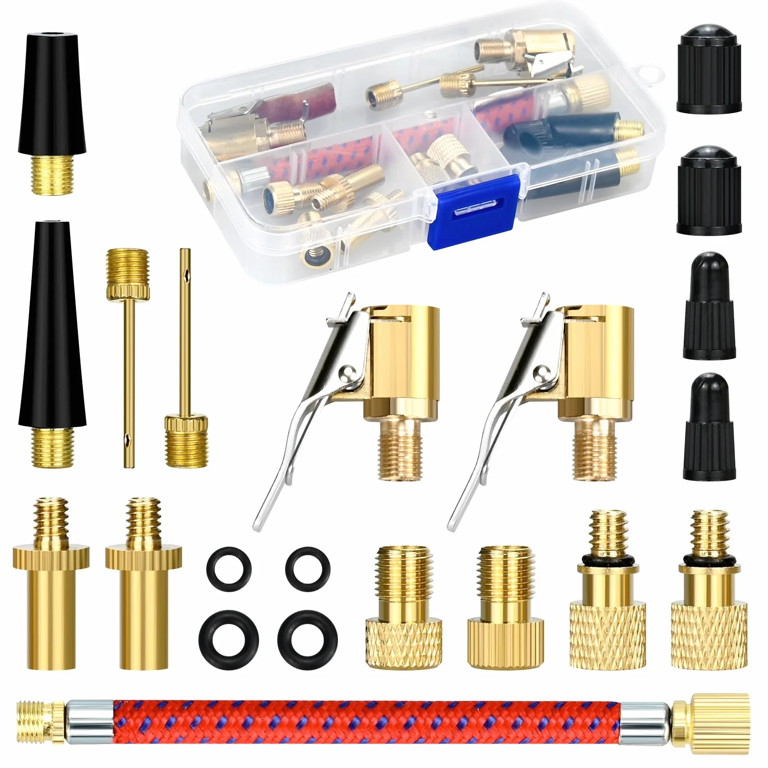 Adattatore Valvola Bici 21 Pezzi Set per Presta SV DV AV Pompa Bicicletta Compressore Aria Kit Gonfiaggio