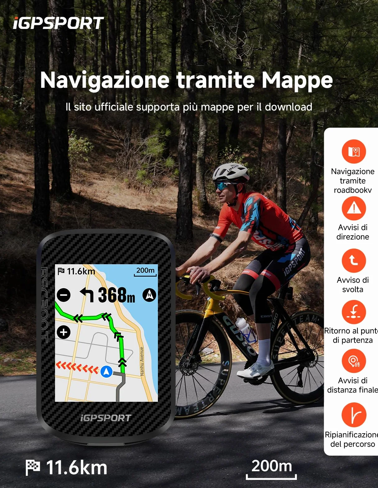 iGPSPORT BSC300T Ciclocomputer GPS con Navigazione Cartografica Touchscreen 2,4" USB Type-C per E-Bike Shimano Di2