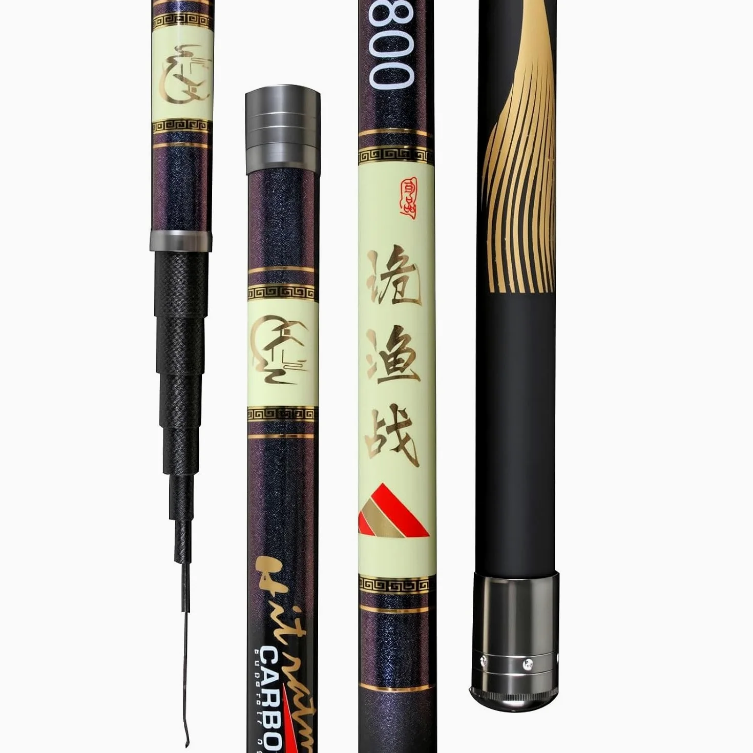 Canna da Pesca telescopica in Fibra di Carbonio – Canna da Carpa da 8 m a 13 m per Lunghe sessioni di Pesca(9m)