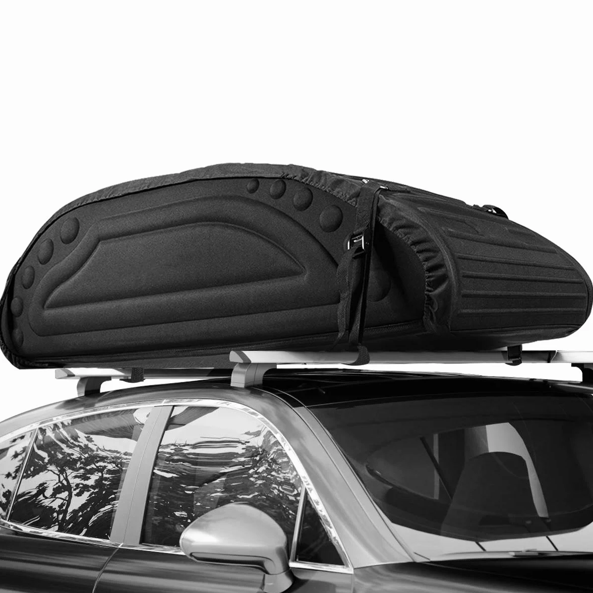 COSTWAY Borsa da Tetto per Auto Impermeabile 14Cu.Ft/400L, Box Tetto Universale Pieghevole con Borsa+ 4 Cinghie Rinforze+ 4 Ganci, Portabagagli per Tutti i Veicoli con/senza Barre Portapacchi